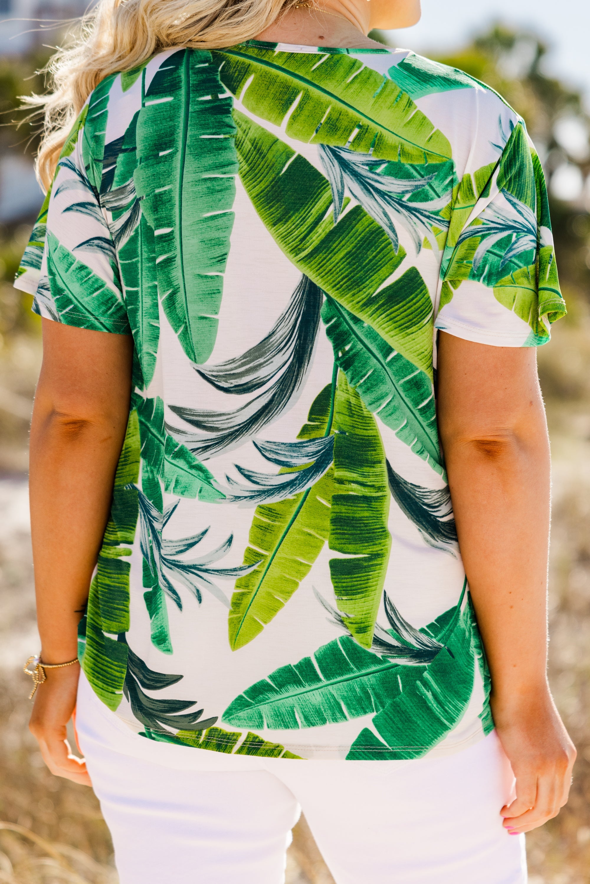 Tropicana Feelings Top, Ivory/Green