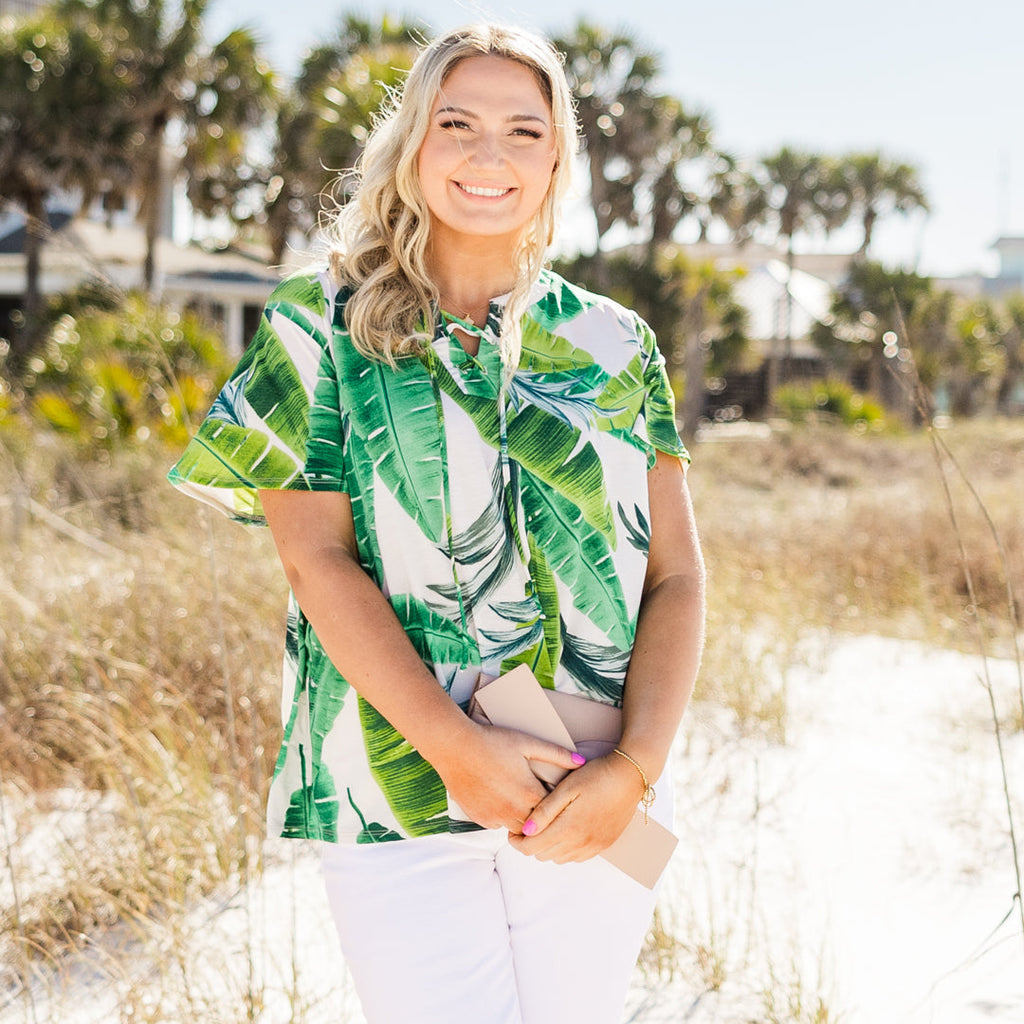 Tropicana Feelings Top, Ivory/Green