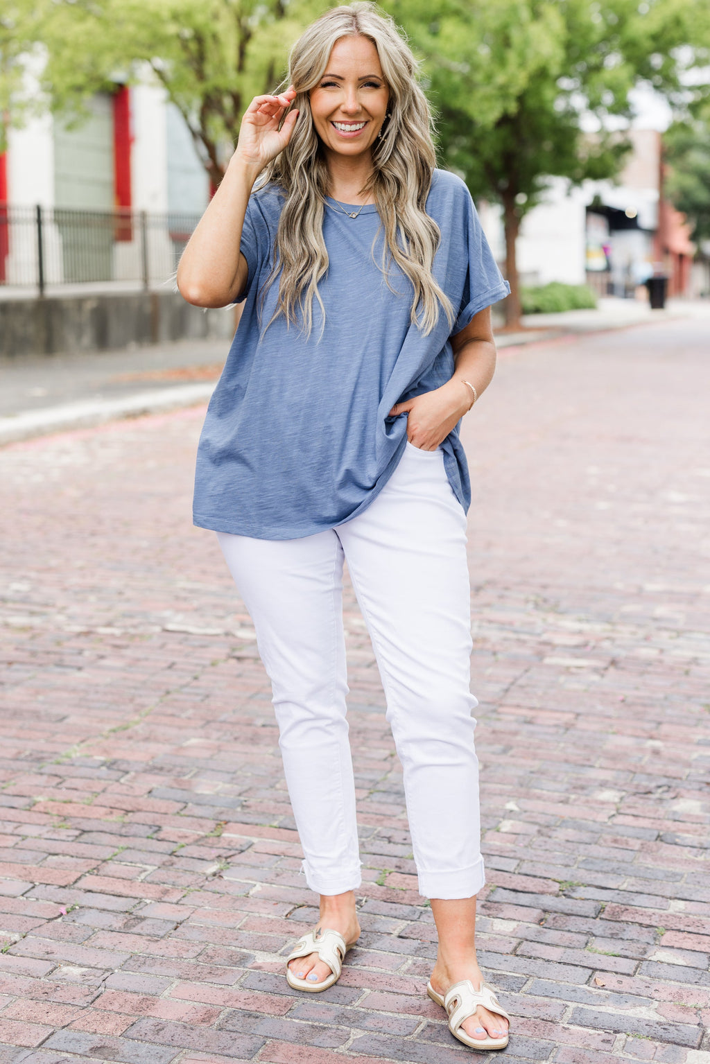 Two Steps Behind Top, Denim