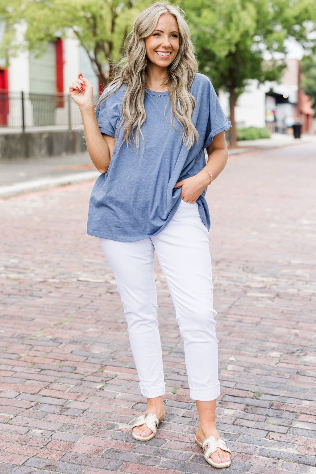 Two Steps Behind Top, Denim