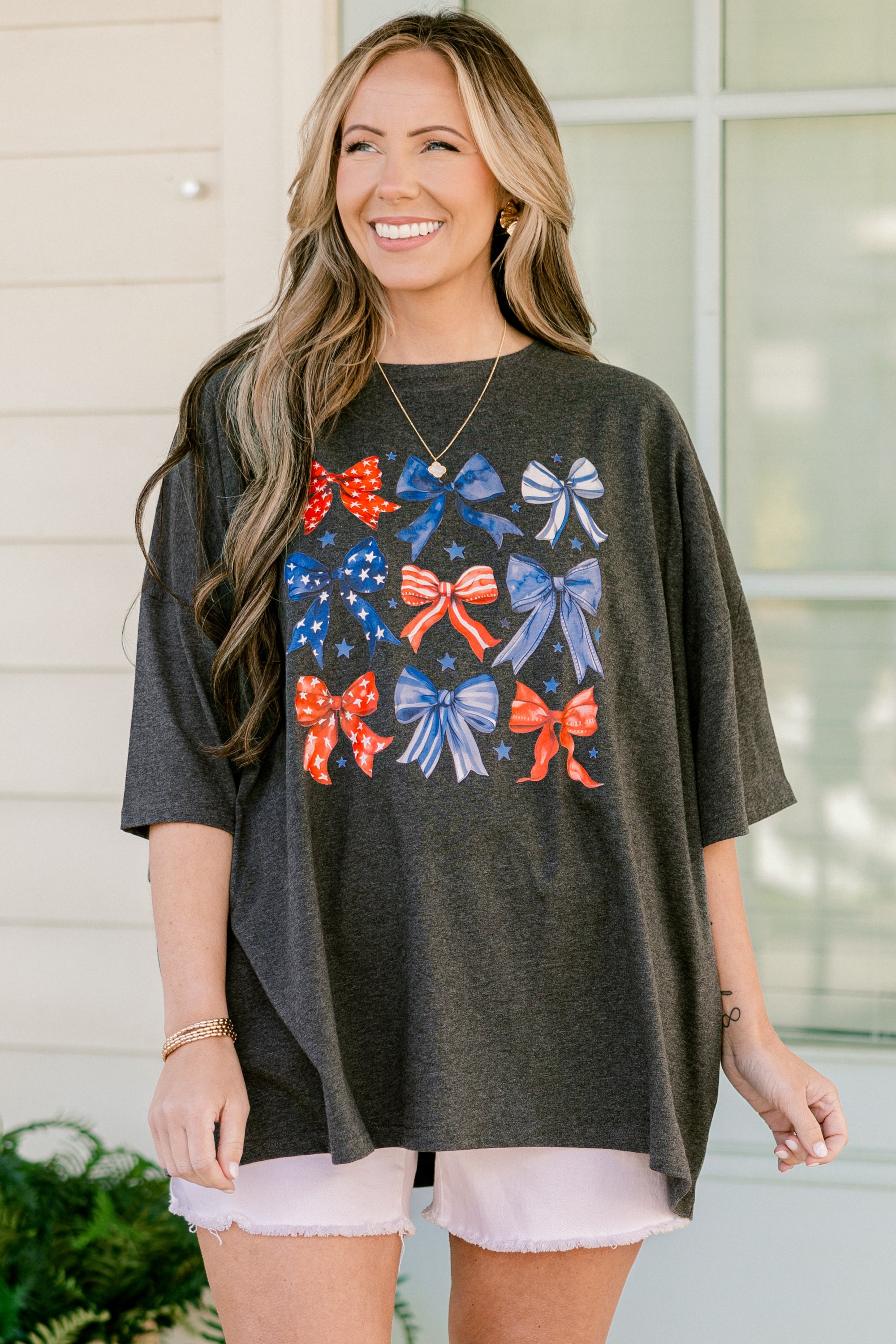 USA Bows Boyfriend Tee, Charcoal