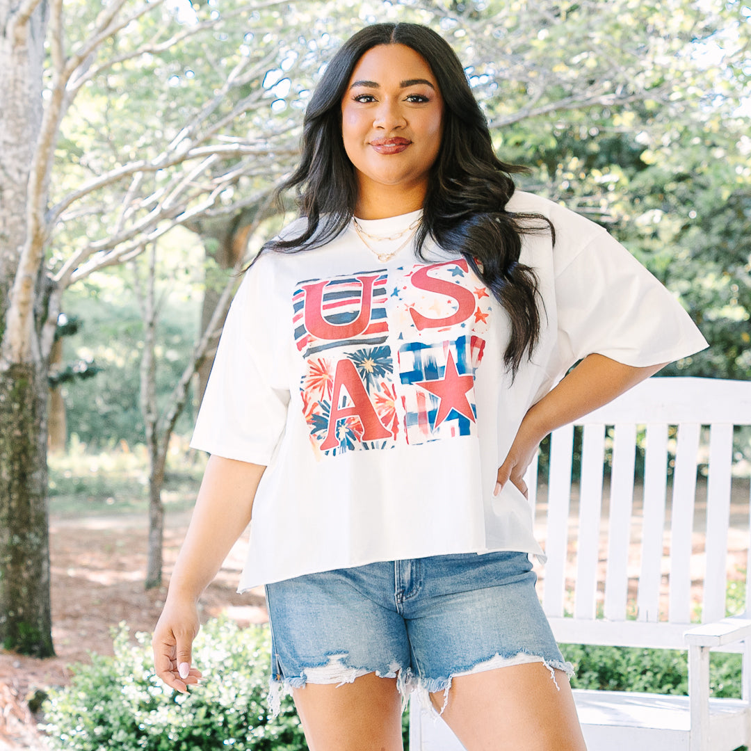 USA Party Vintage Wash Tee, White