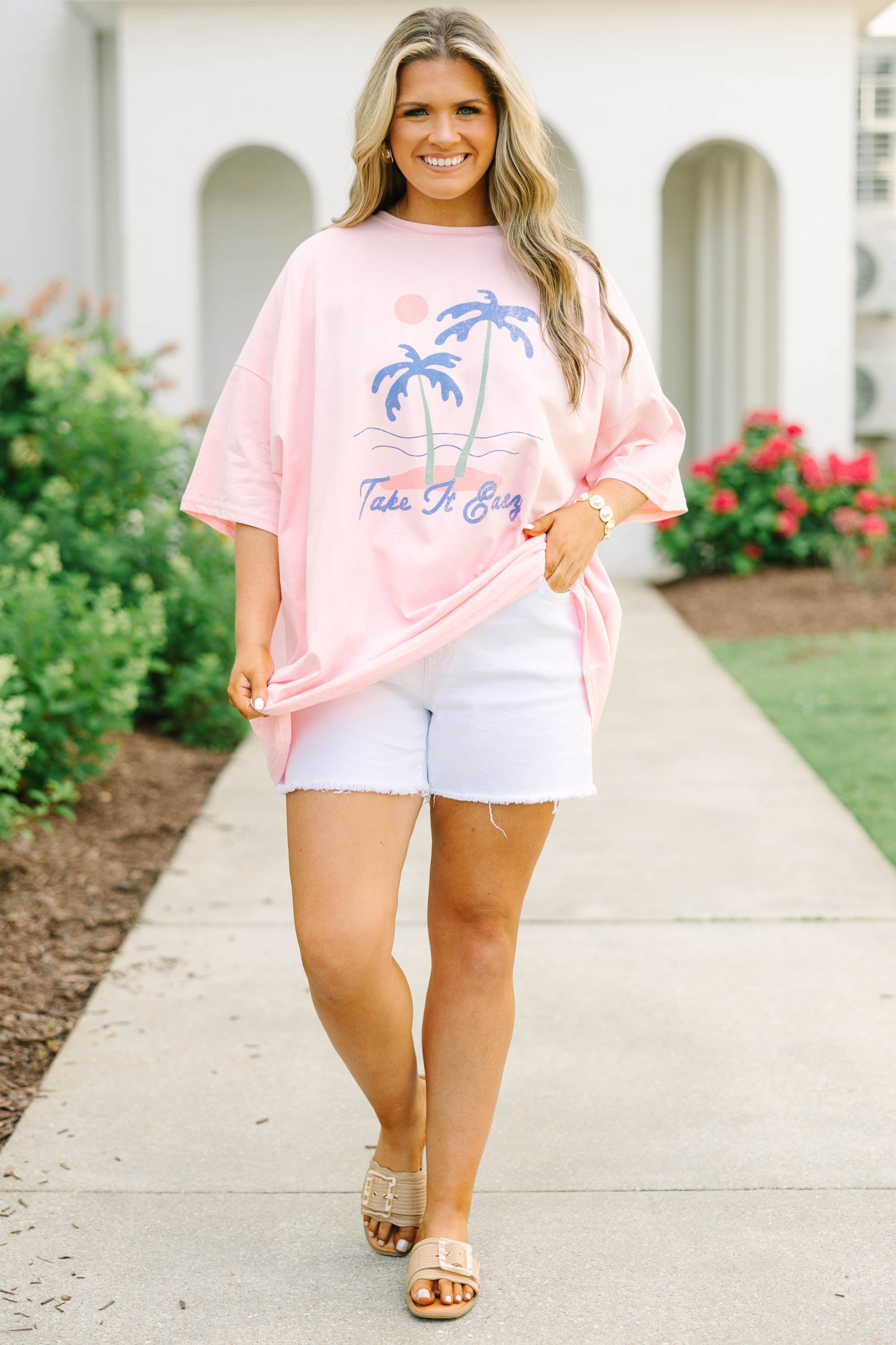 Under the Palm Trees Boyfriend Tee, Dusty Pink