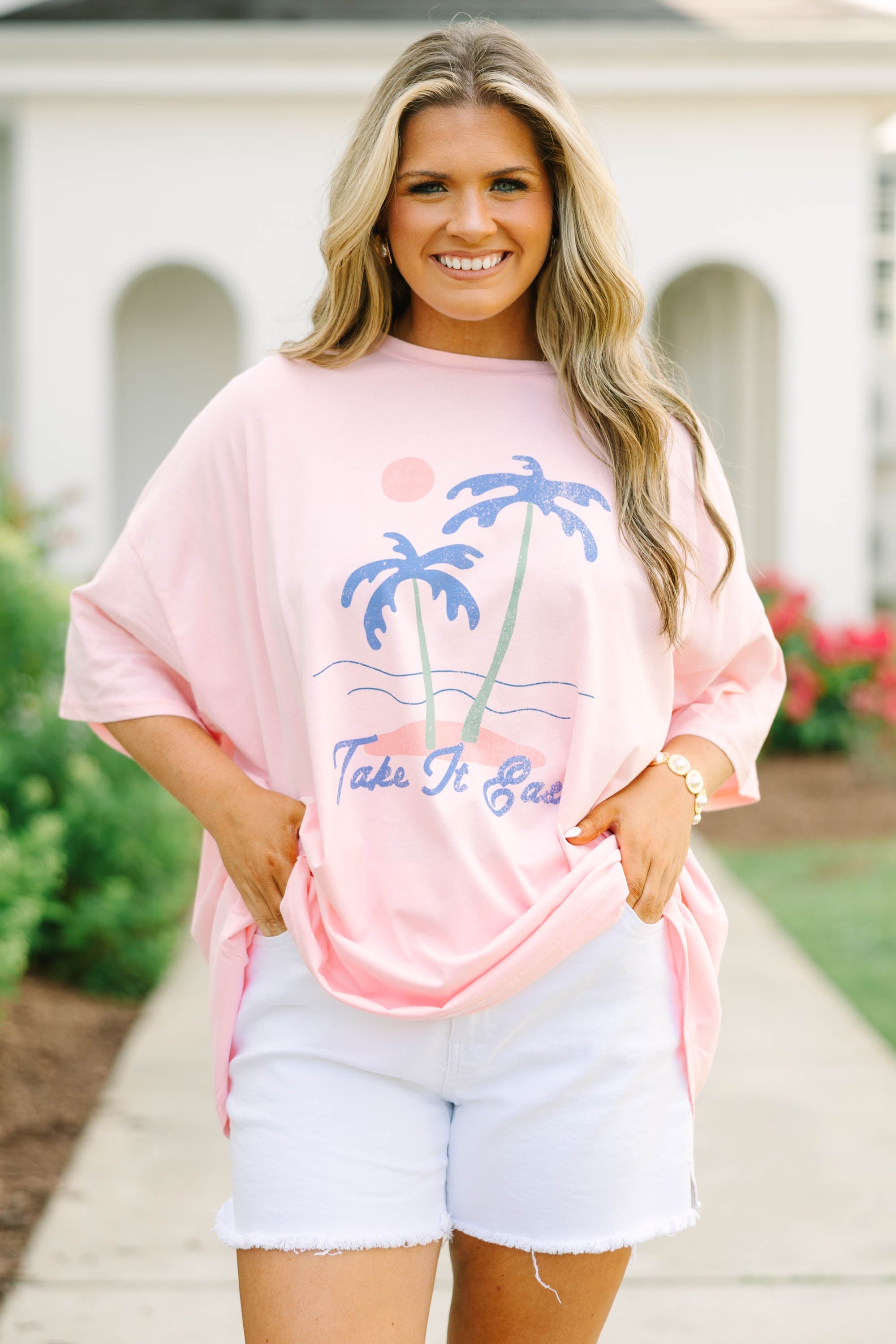 Under the Palm Trees Boyfriend Tee, Dusty Pink