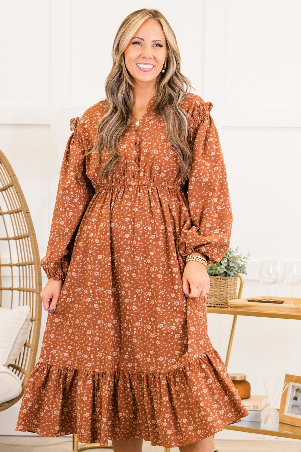 Memorize Today Dress, Rust Floral