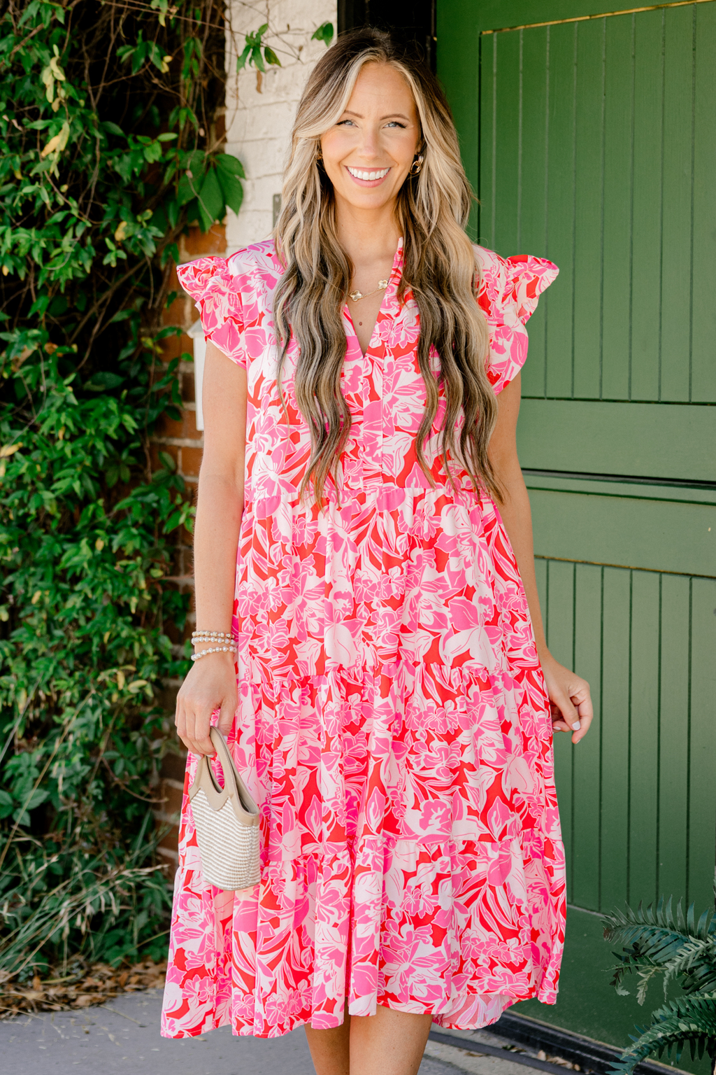 Springtime Splendor Midi Dress, Pink Tropical