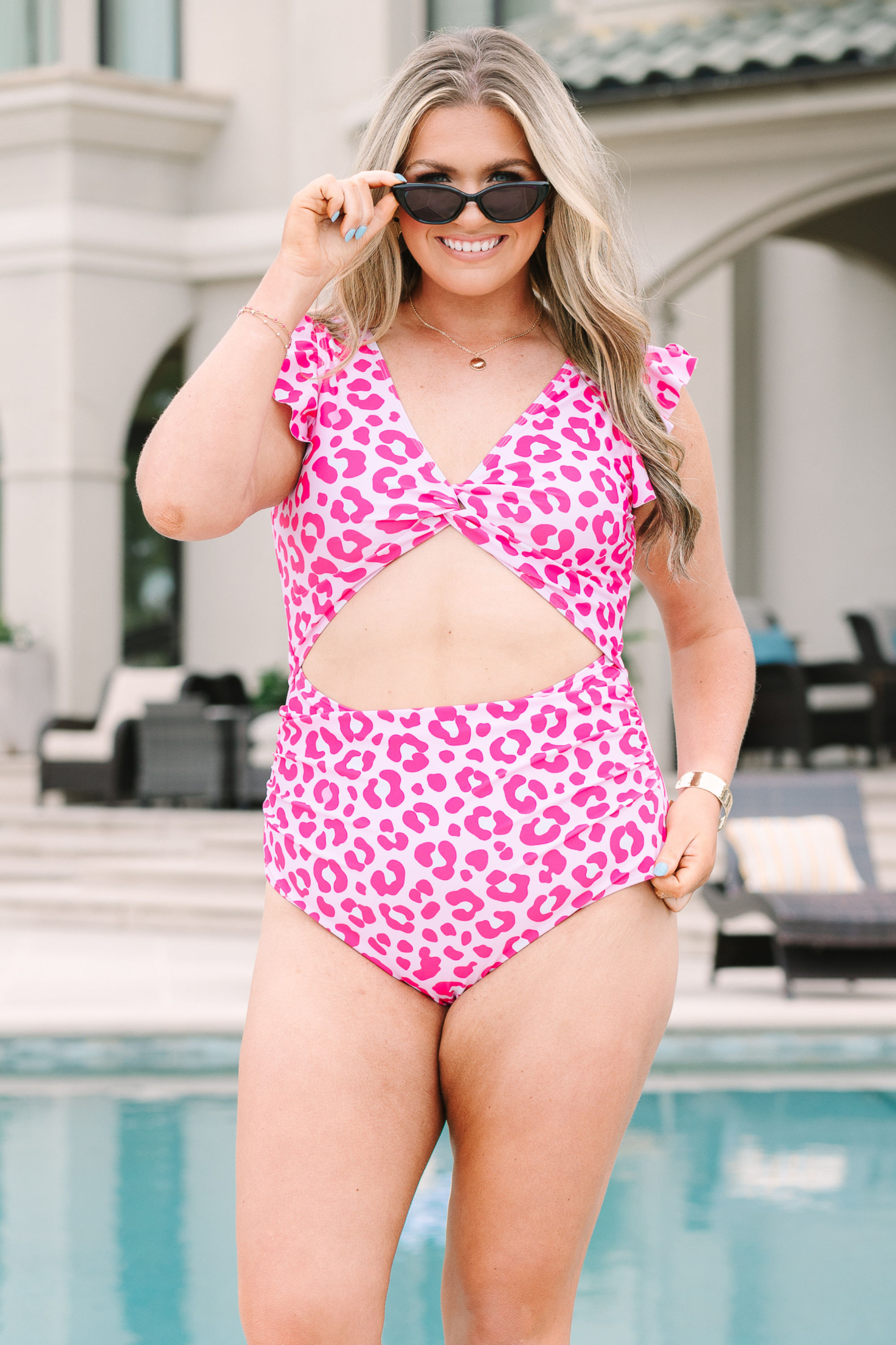 Beachfront Breeze Swimsuit, Pink Leopard
