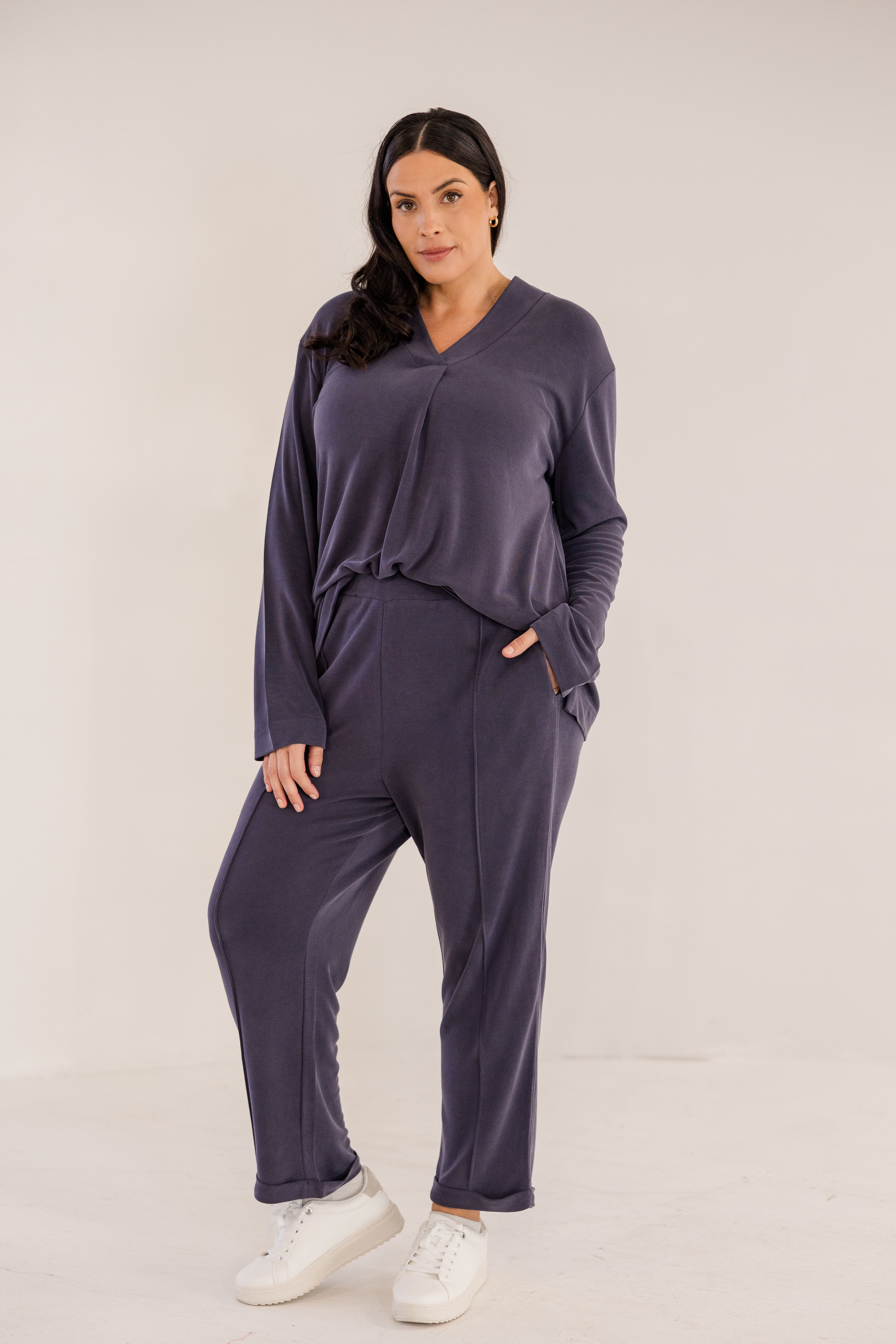 Bowery Wide V-Neck Tunic, Ink Navy
