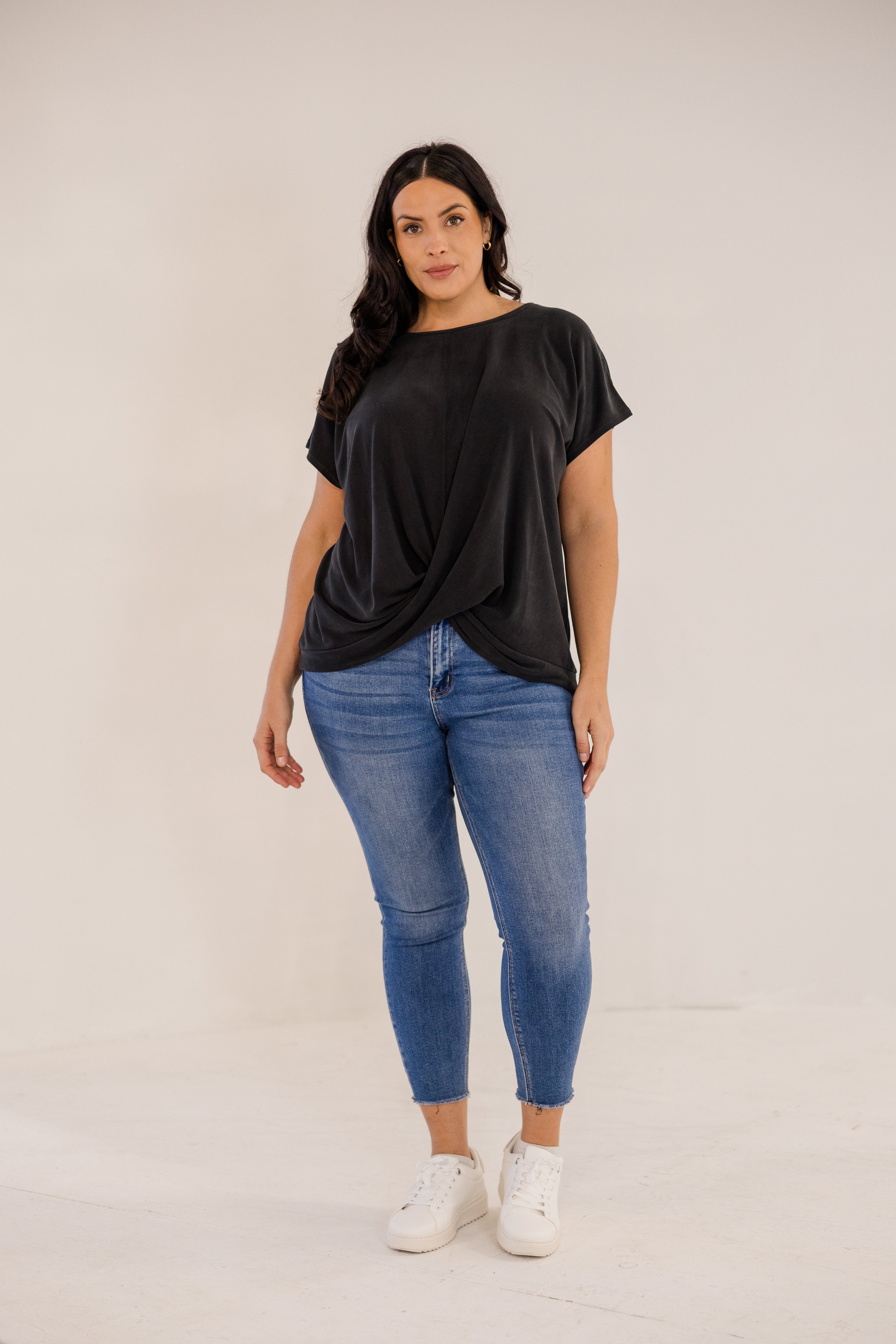 Sue Drape Front Top, Black