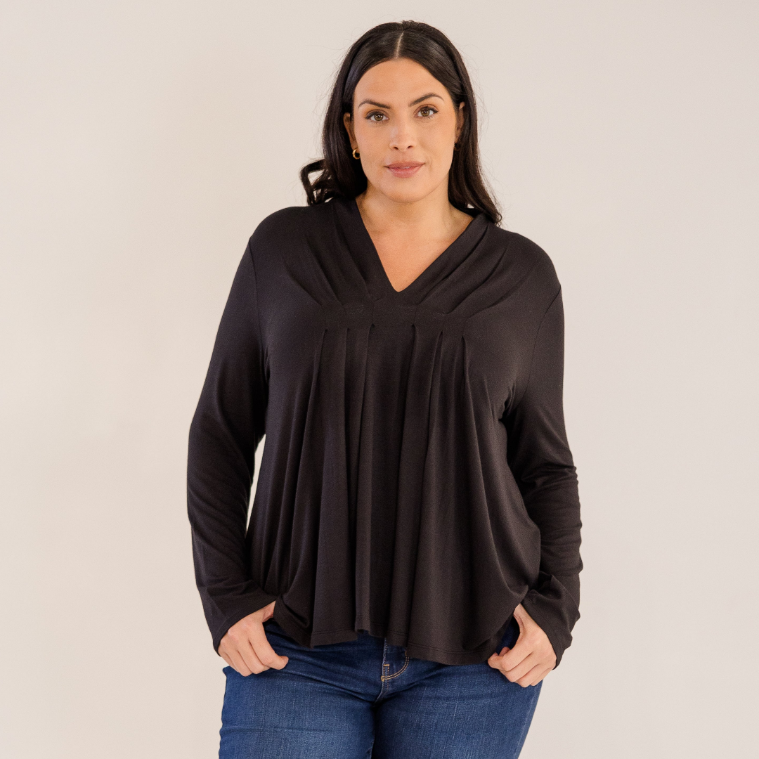 Mercer Front Pleat Top, Black