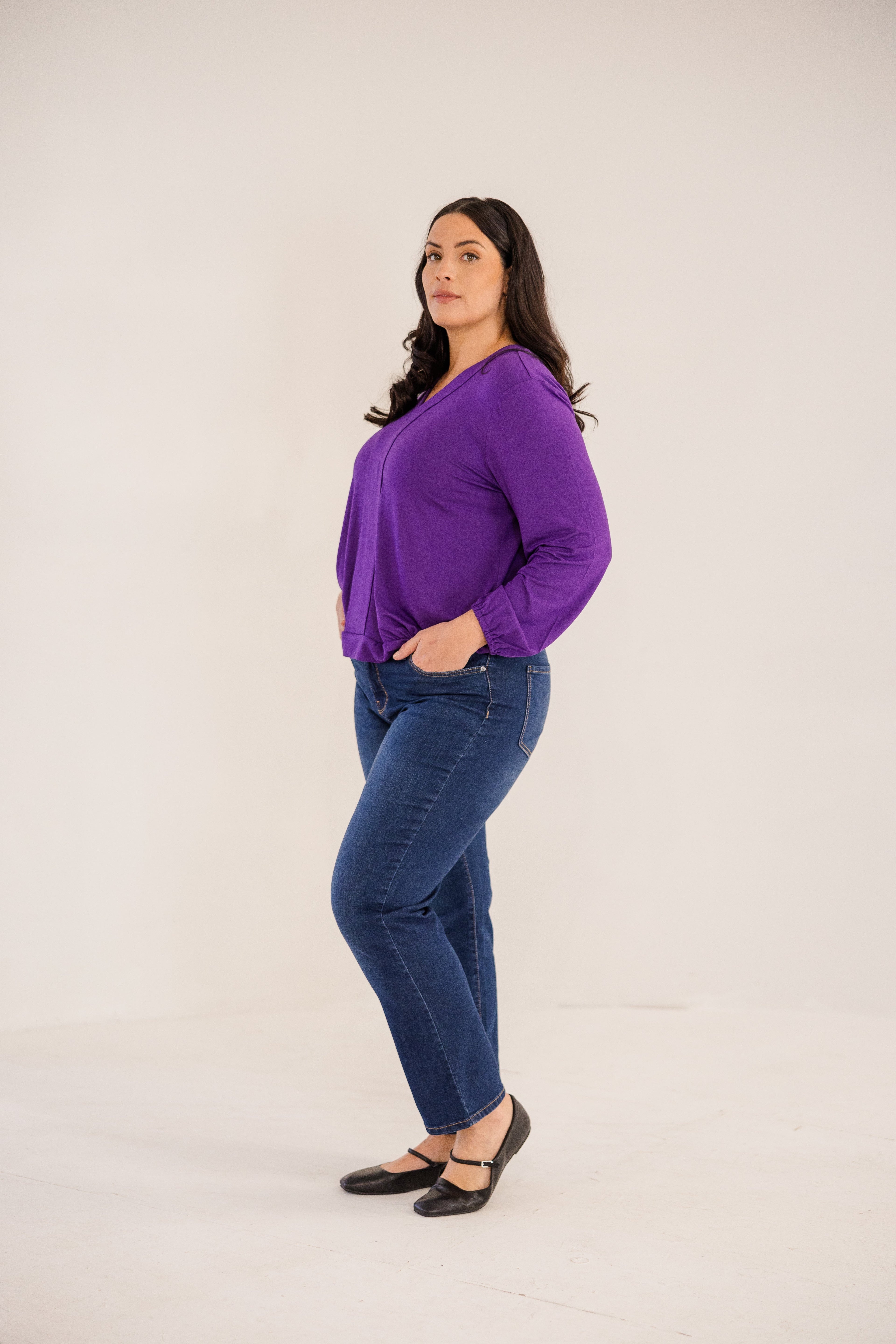 Albany Clean Neck Top, Petunia
