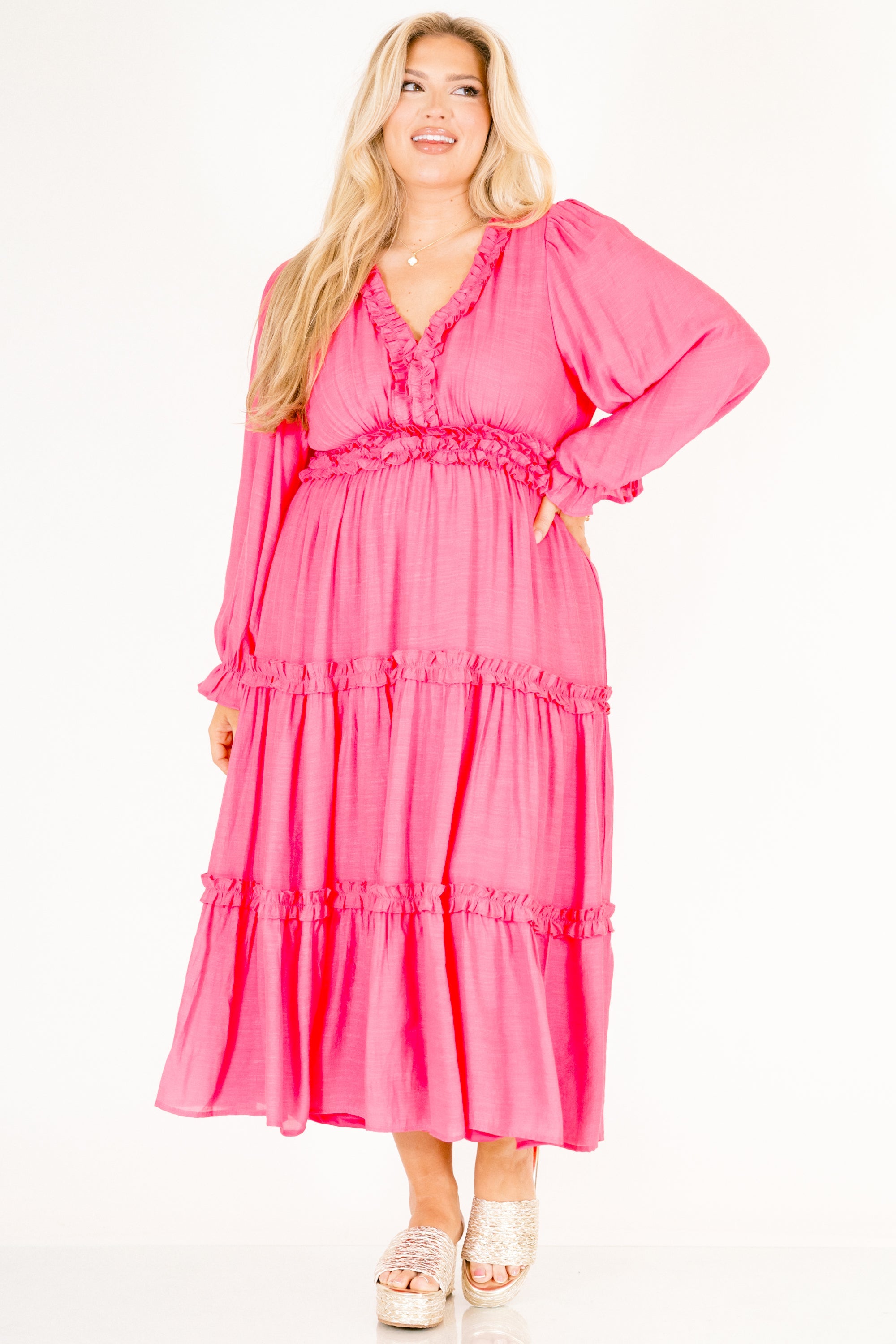 Vivid Palms Dress, Hot Pink