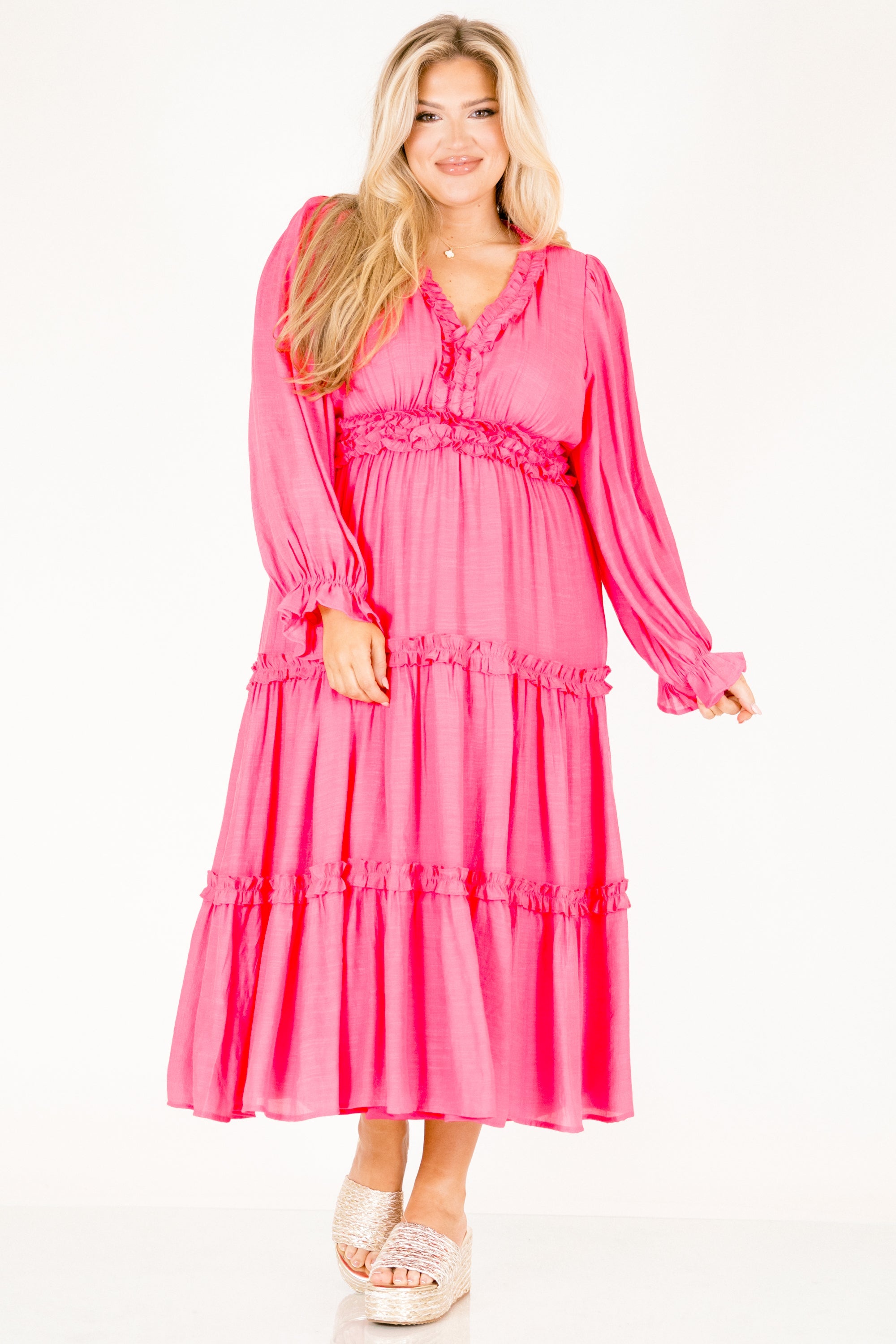 Vivid Palms Dress, Hot Pink