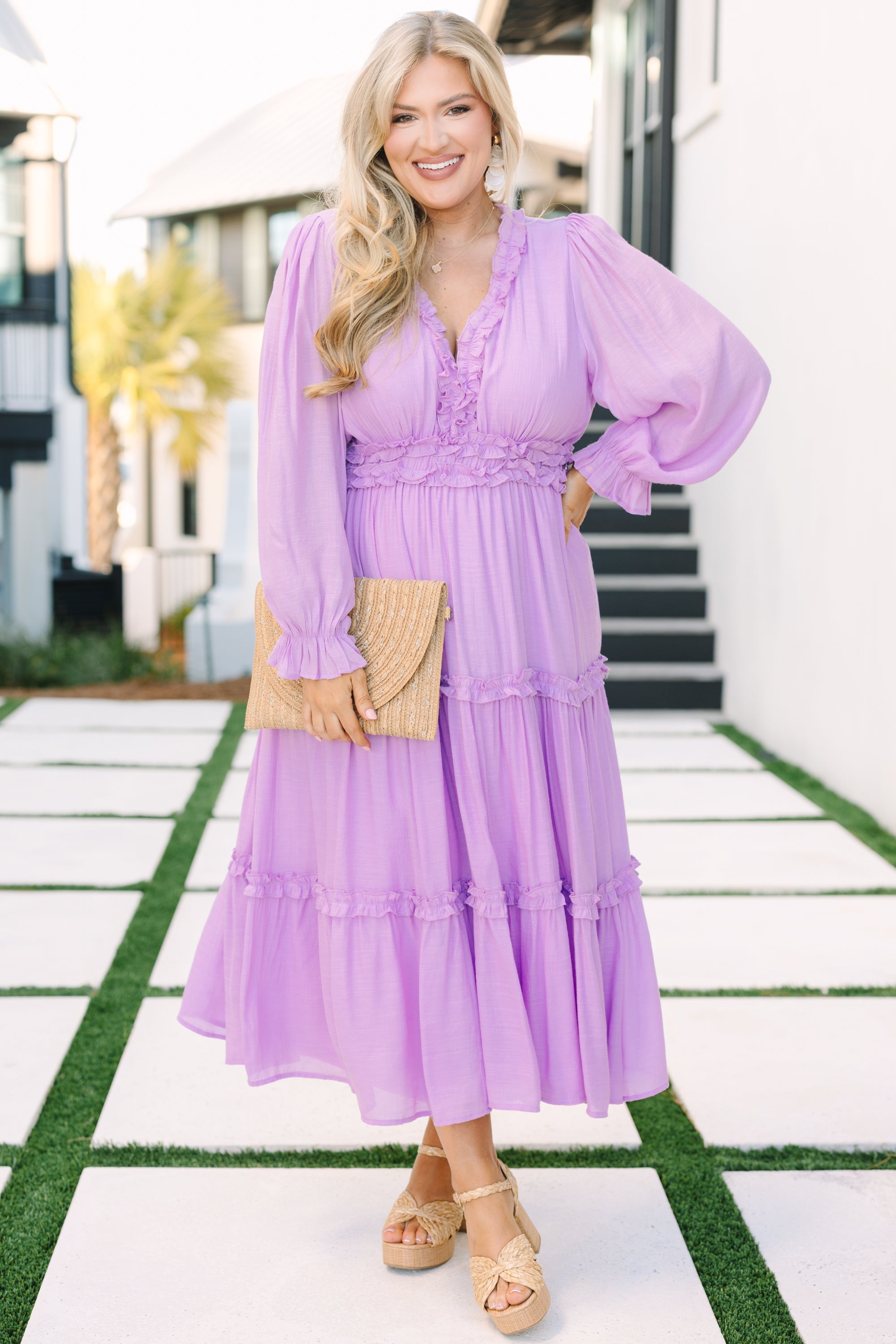 Vivid Palms Dress, Lavender