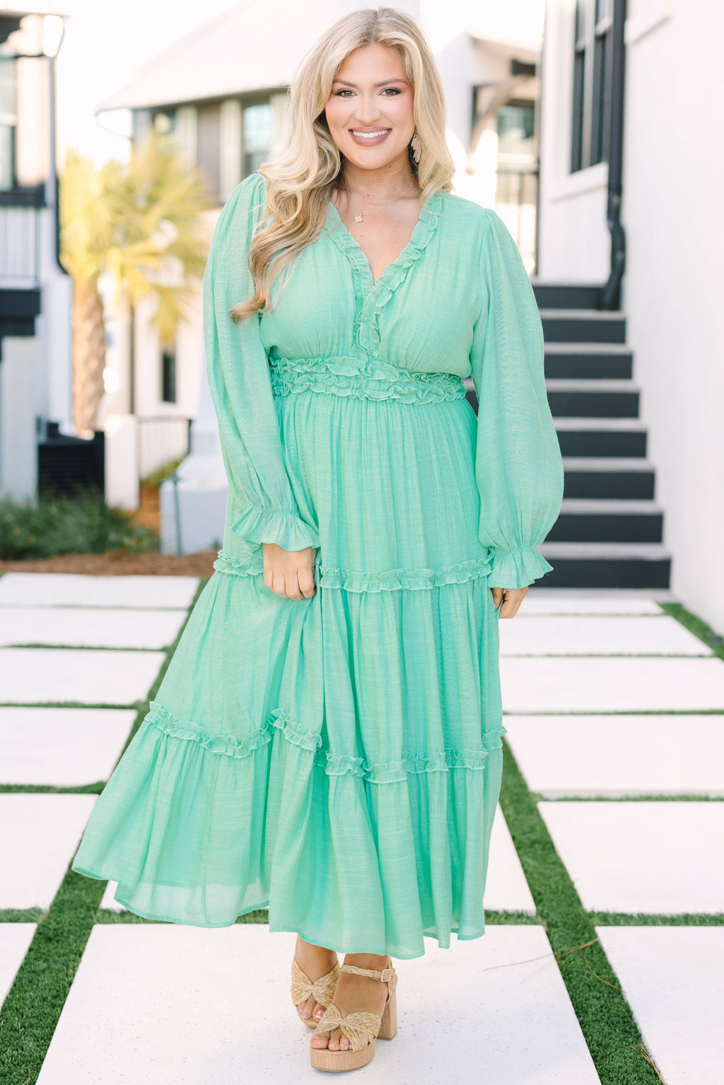 Vivid Palms Dress, Turquoise