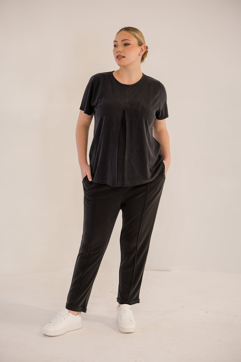 Soho Front Pleat Top, Black