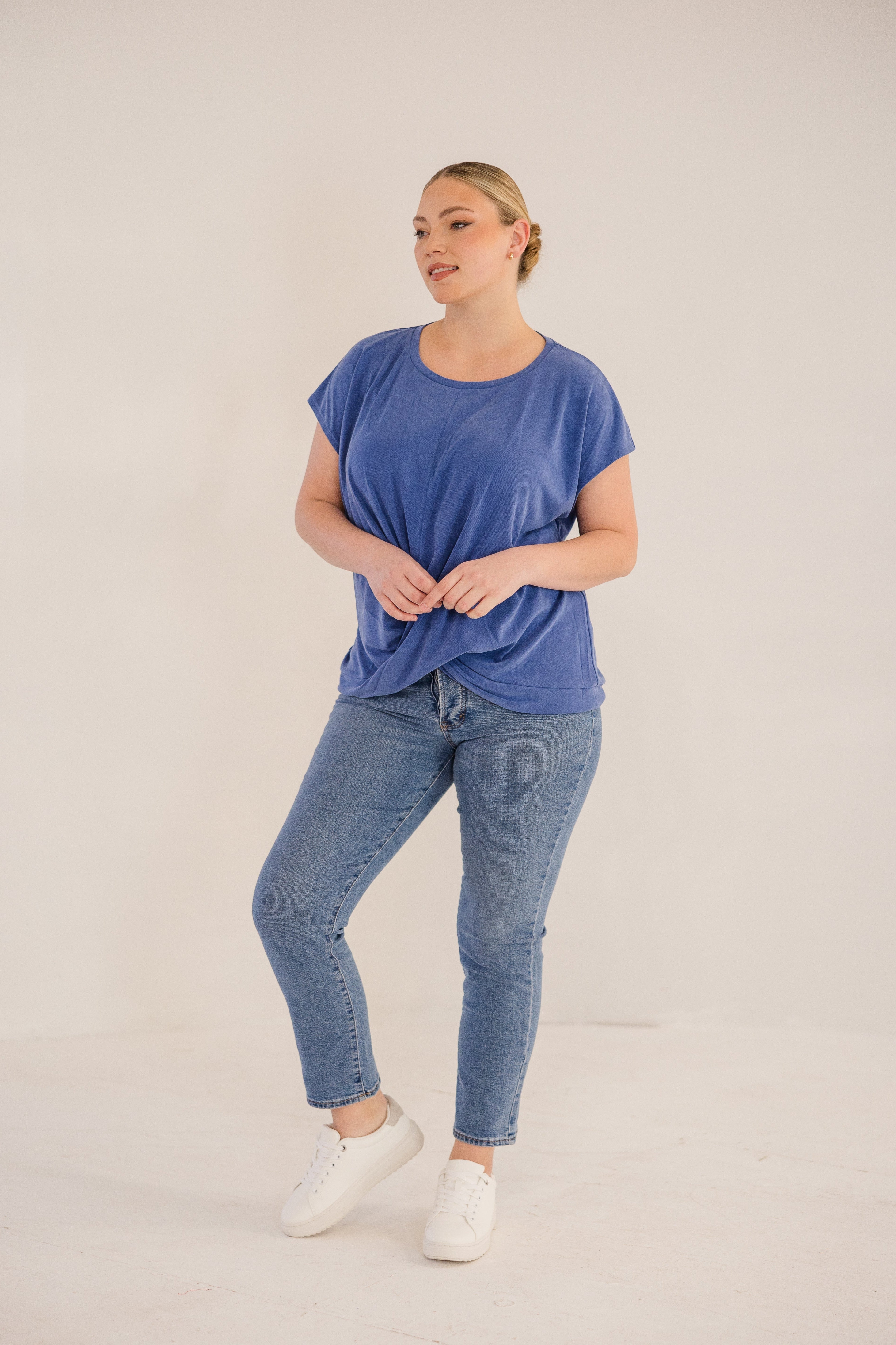 Sue	Drape Front Top, Ombre Blue