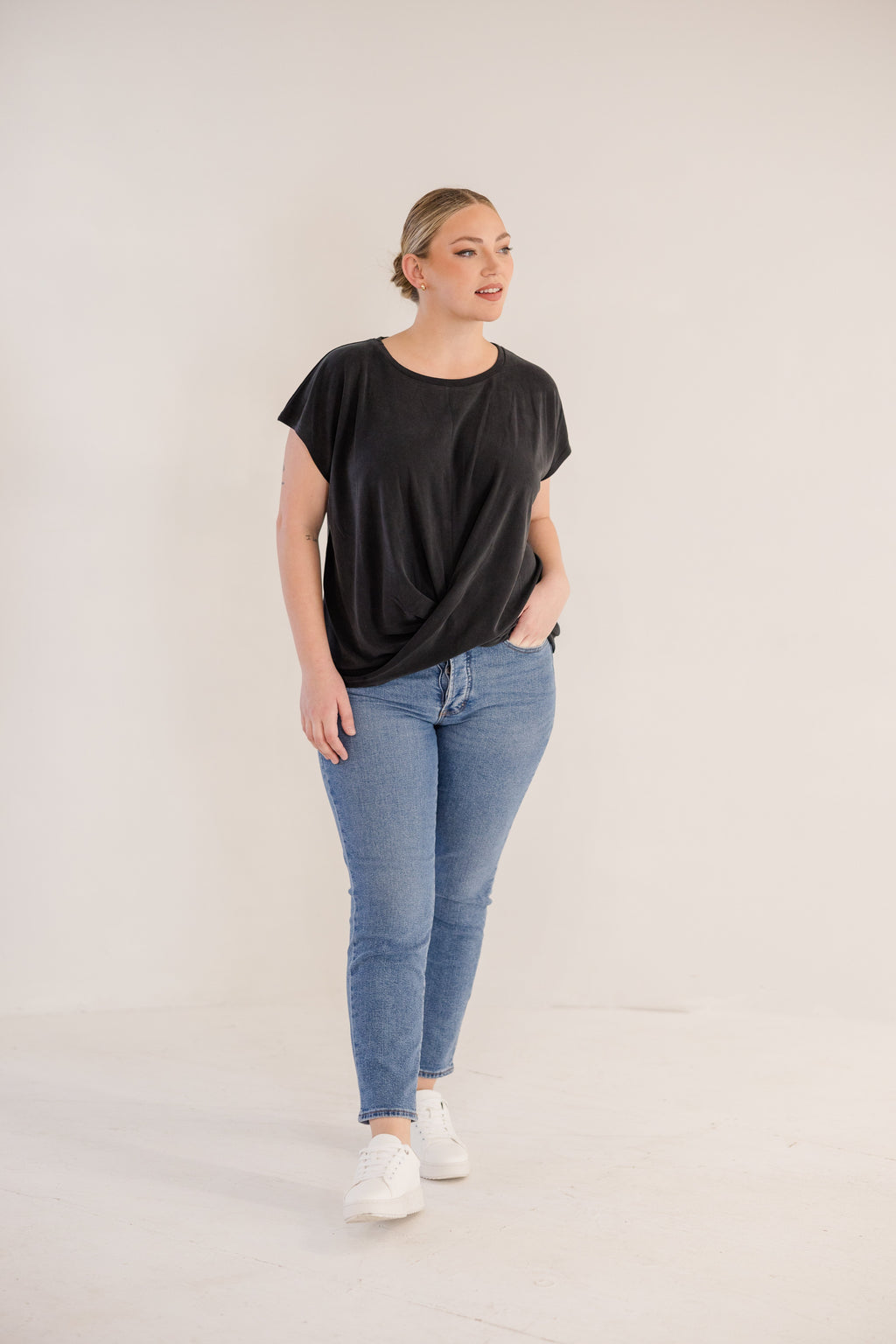 Sue Drape Front Top, Black