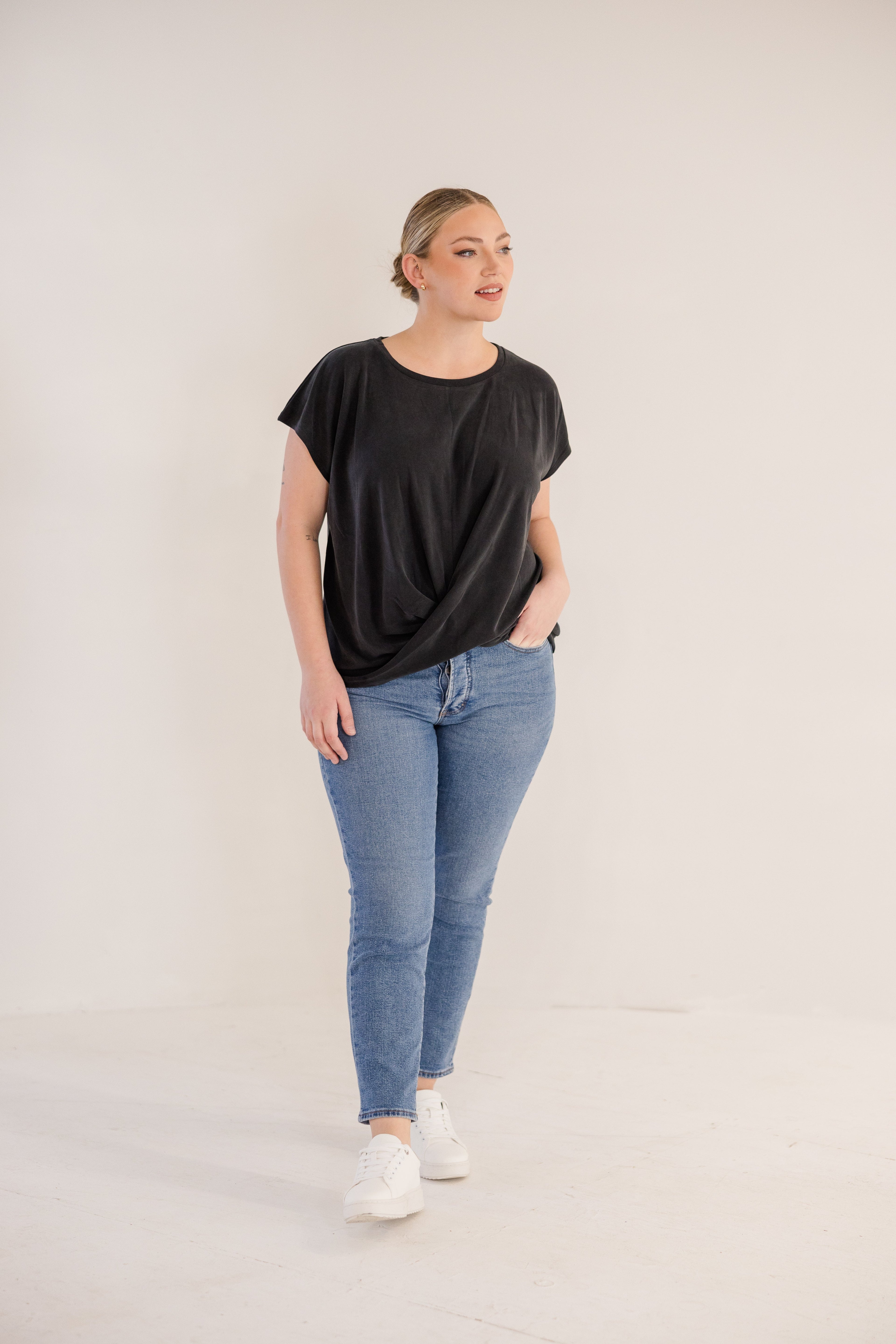 Sue Drape Front Top, Black