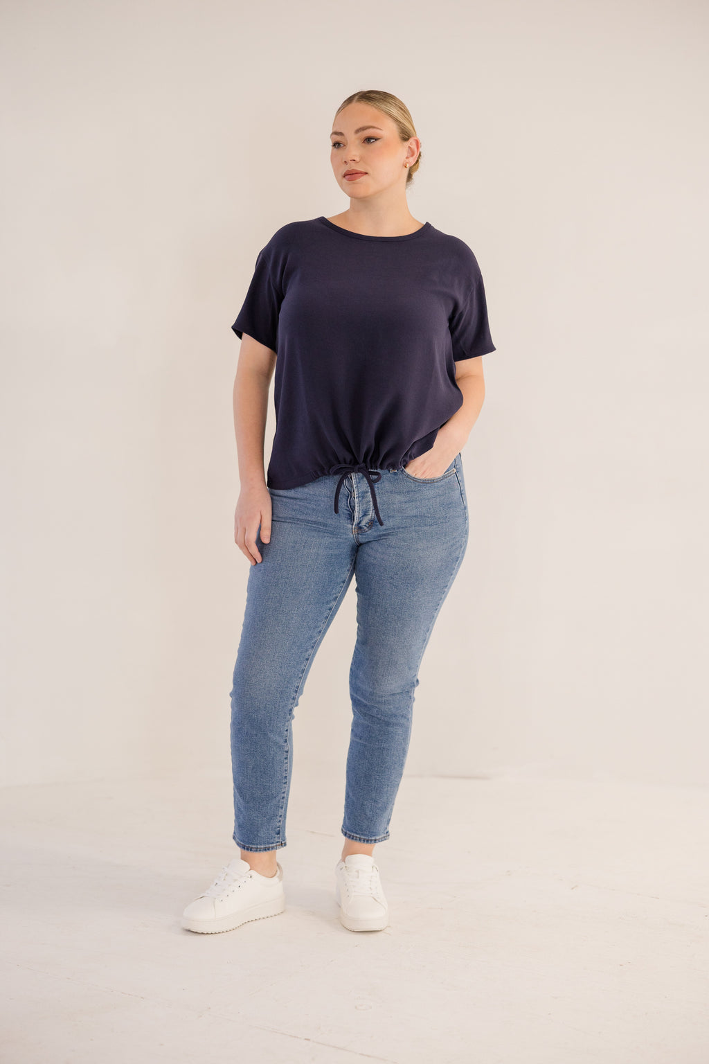 Ricker Tie Hem Top, Ink Navy