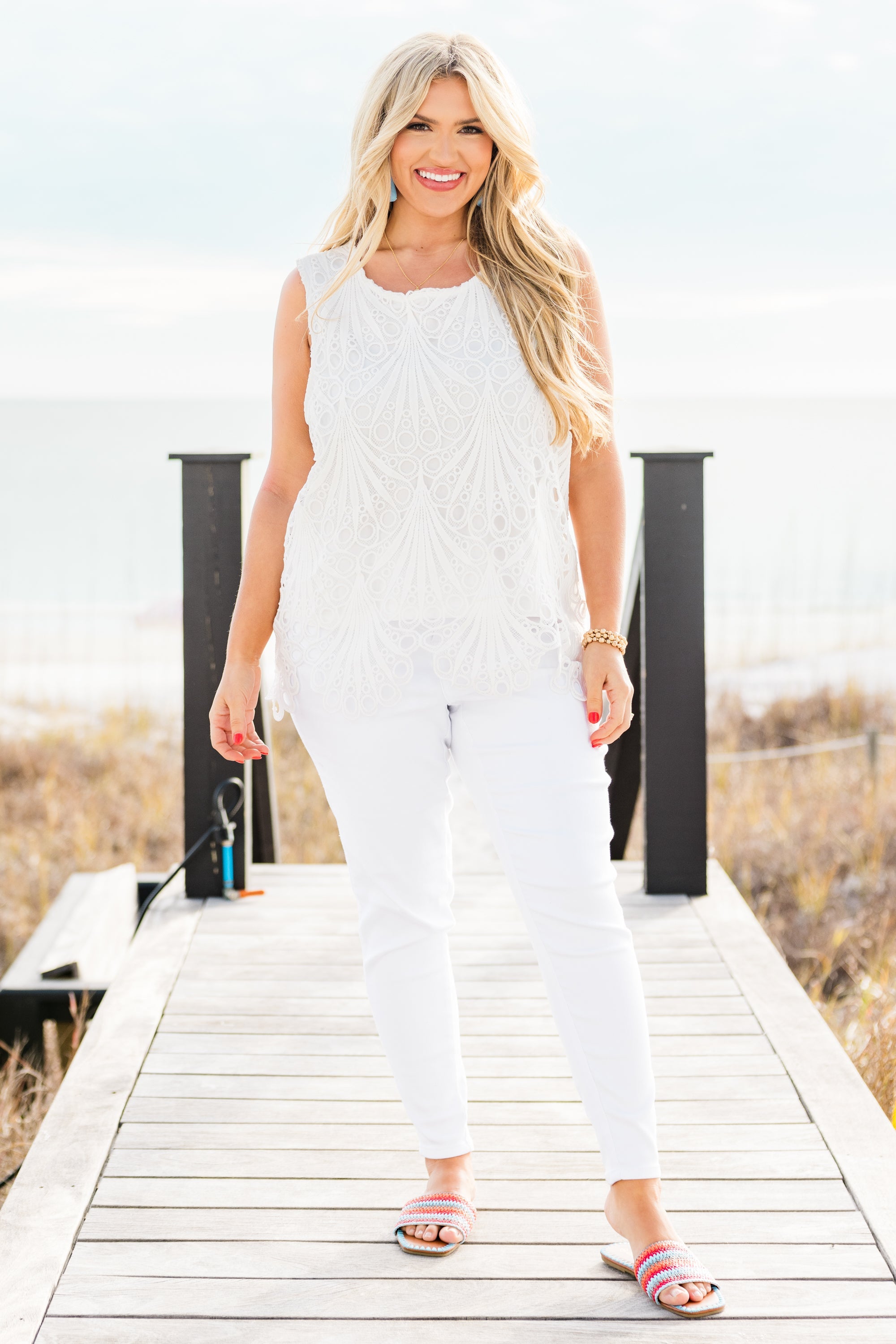 Wander Around Roses Top, White