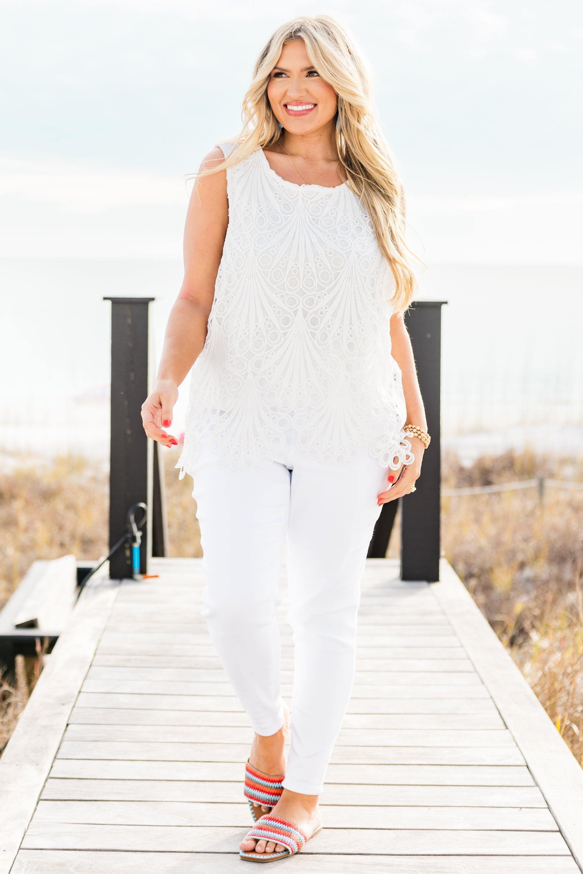 Wander Around Roses Top, White