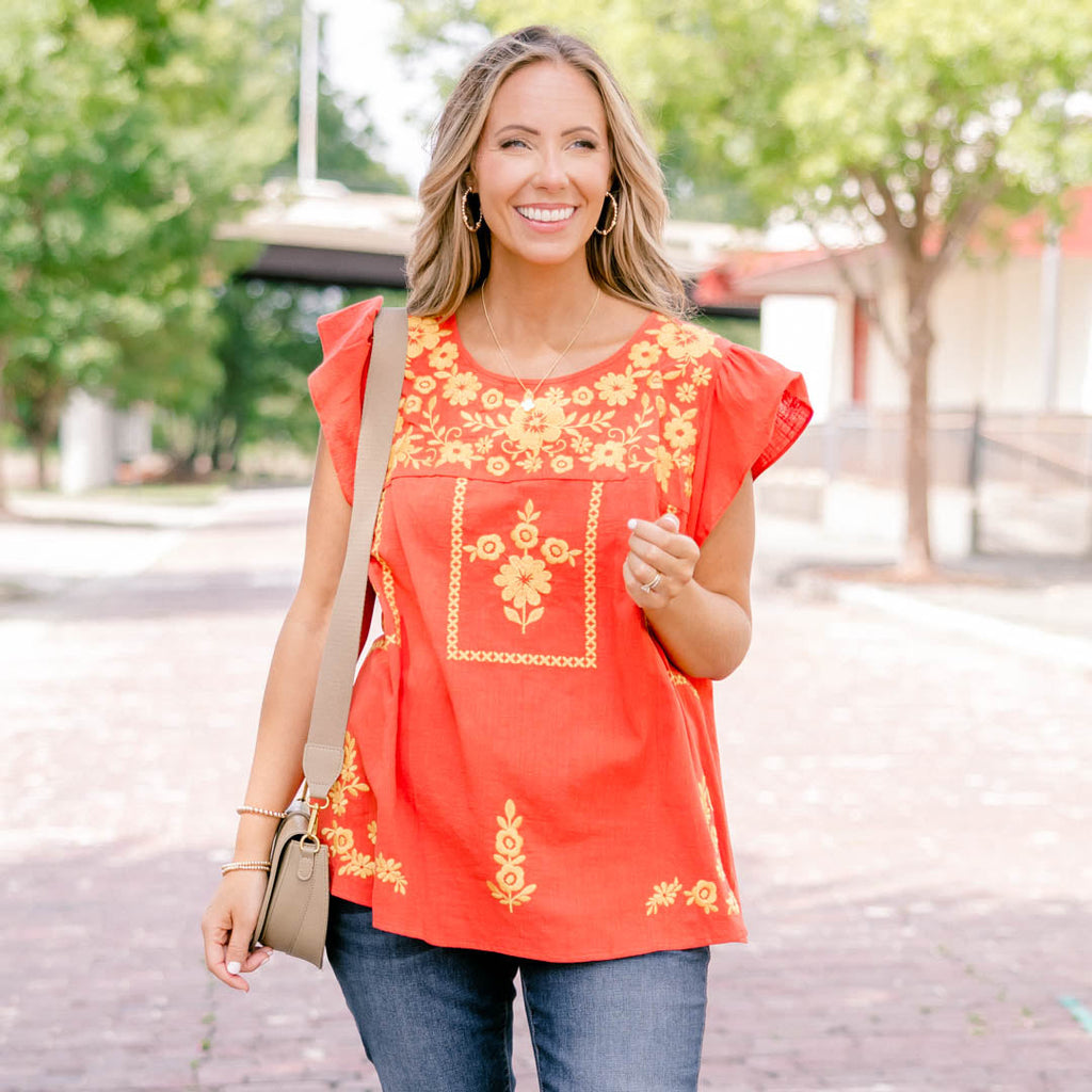 Warmer Breeze Top, Rust Marigold