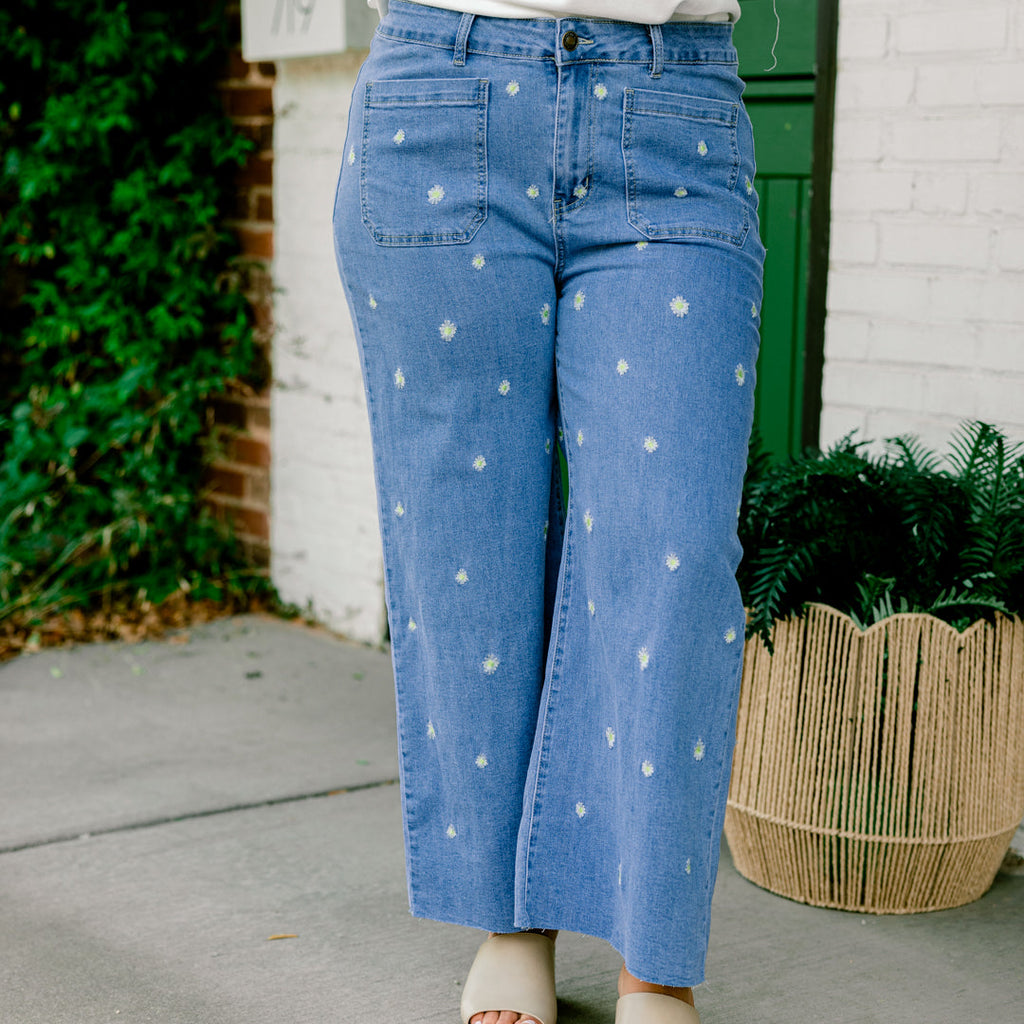 Wash Me Away Jeans, Floral Embroidery