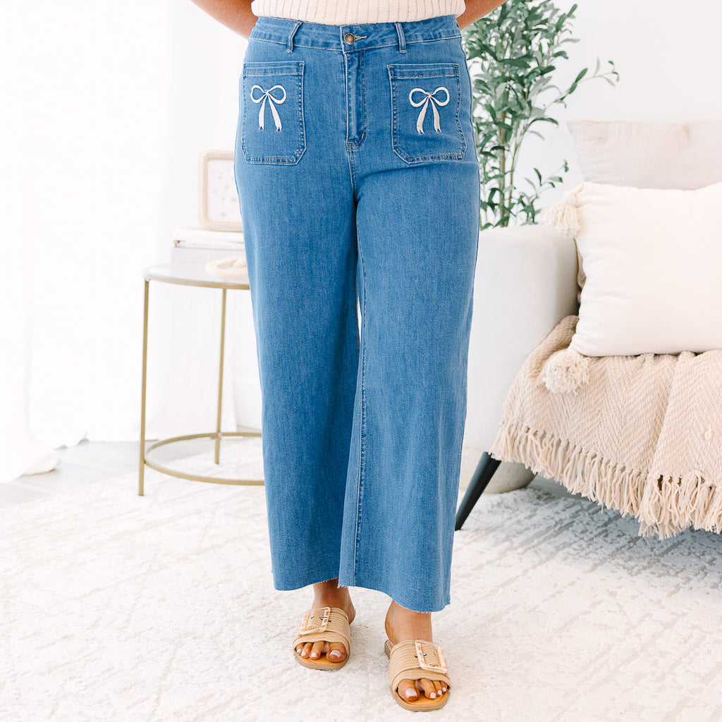Wash Me Away Jeans, Bow Embroidery