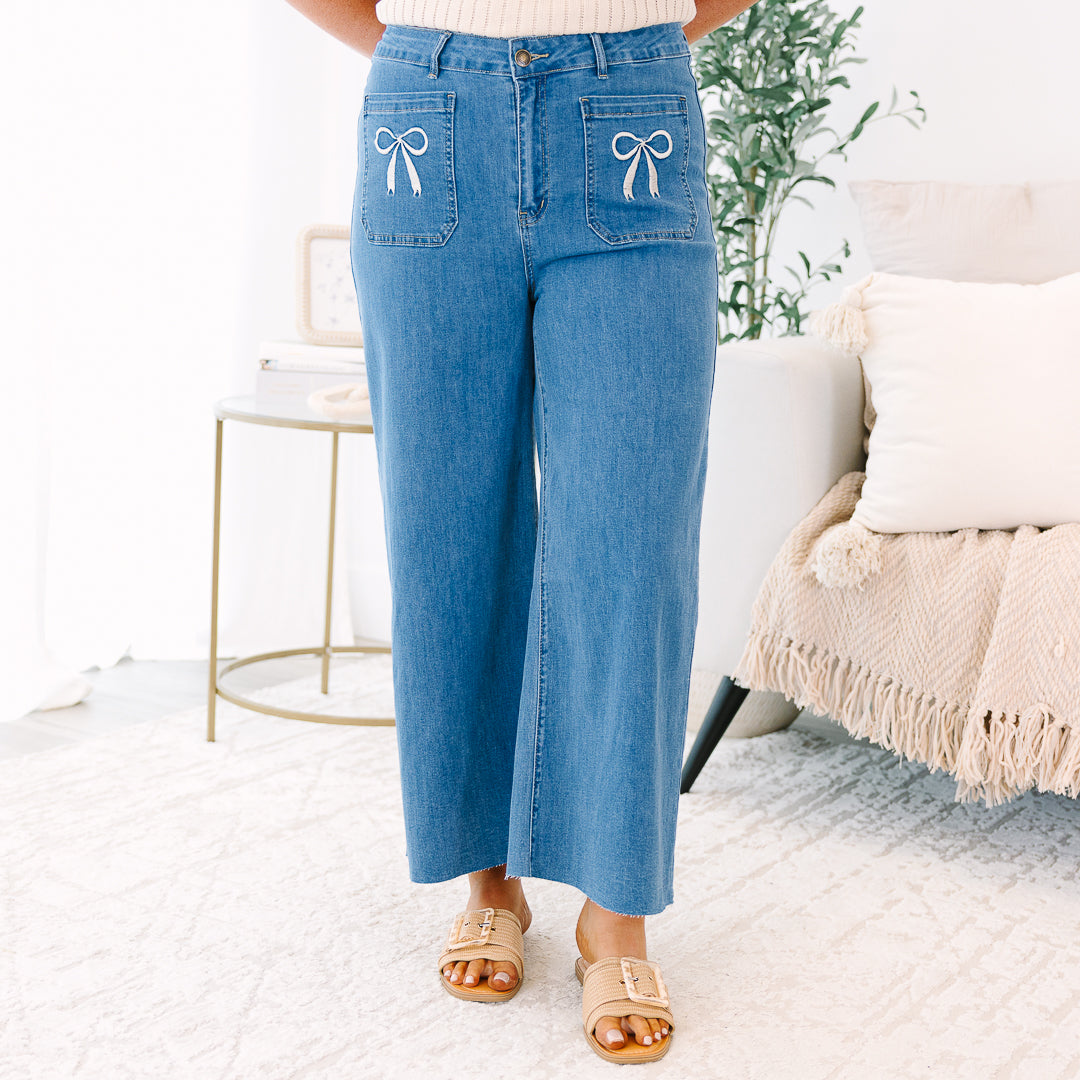 Wash Me Away Jeans, Bow Embroidery