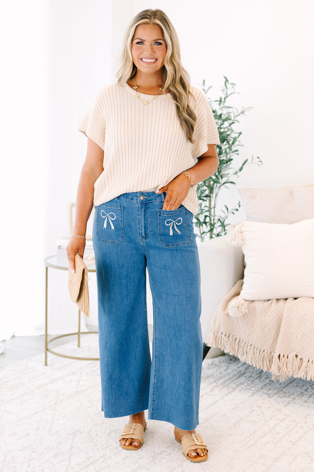 Wash Me Away Jeans, Bow Embroidery
