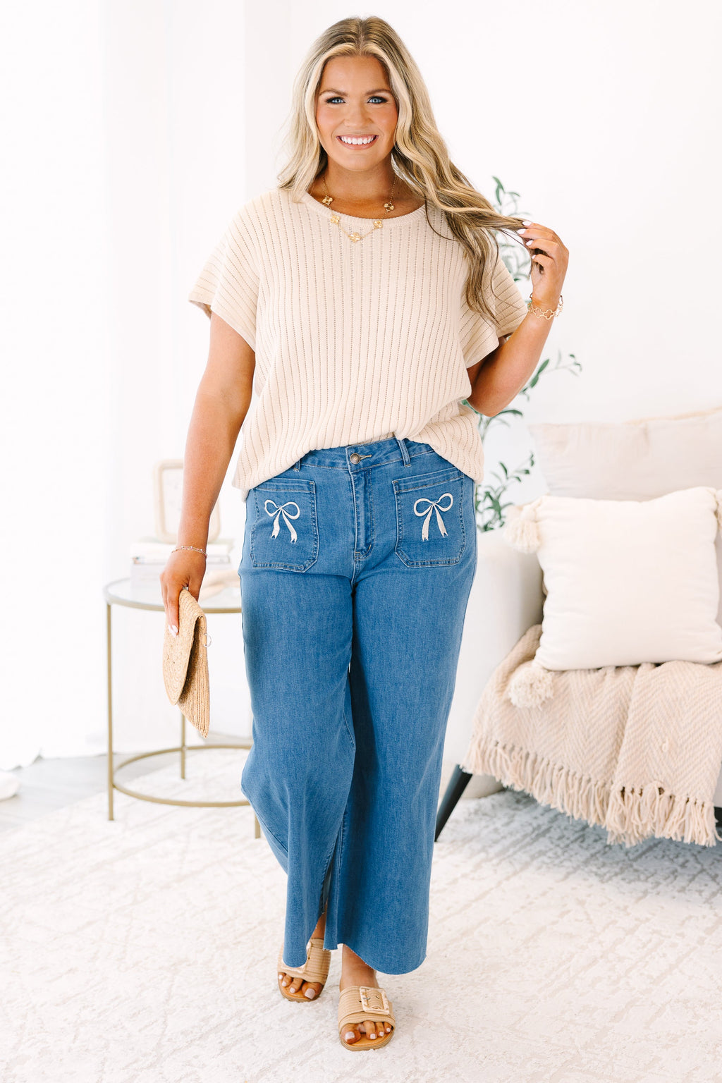 Wash Me Away Jeans, Bow Embroidery