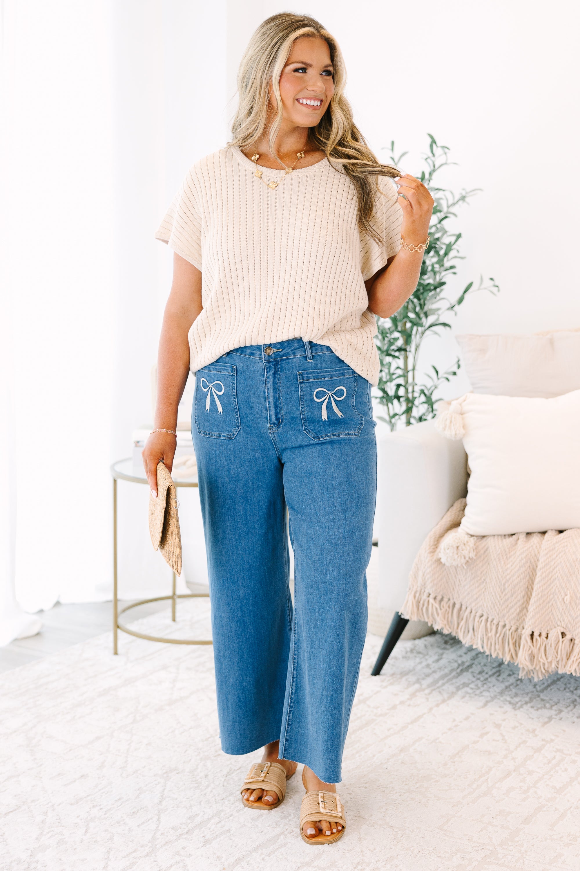 Wash Me Away Jeans, Bow Embroidery