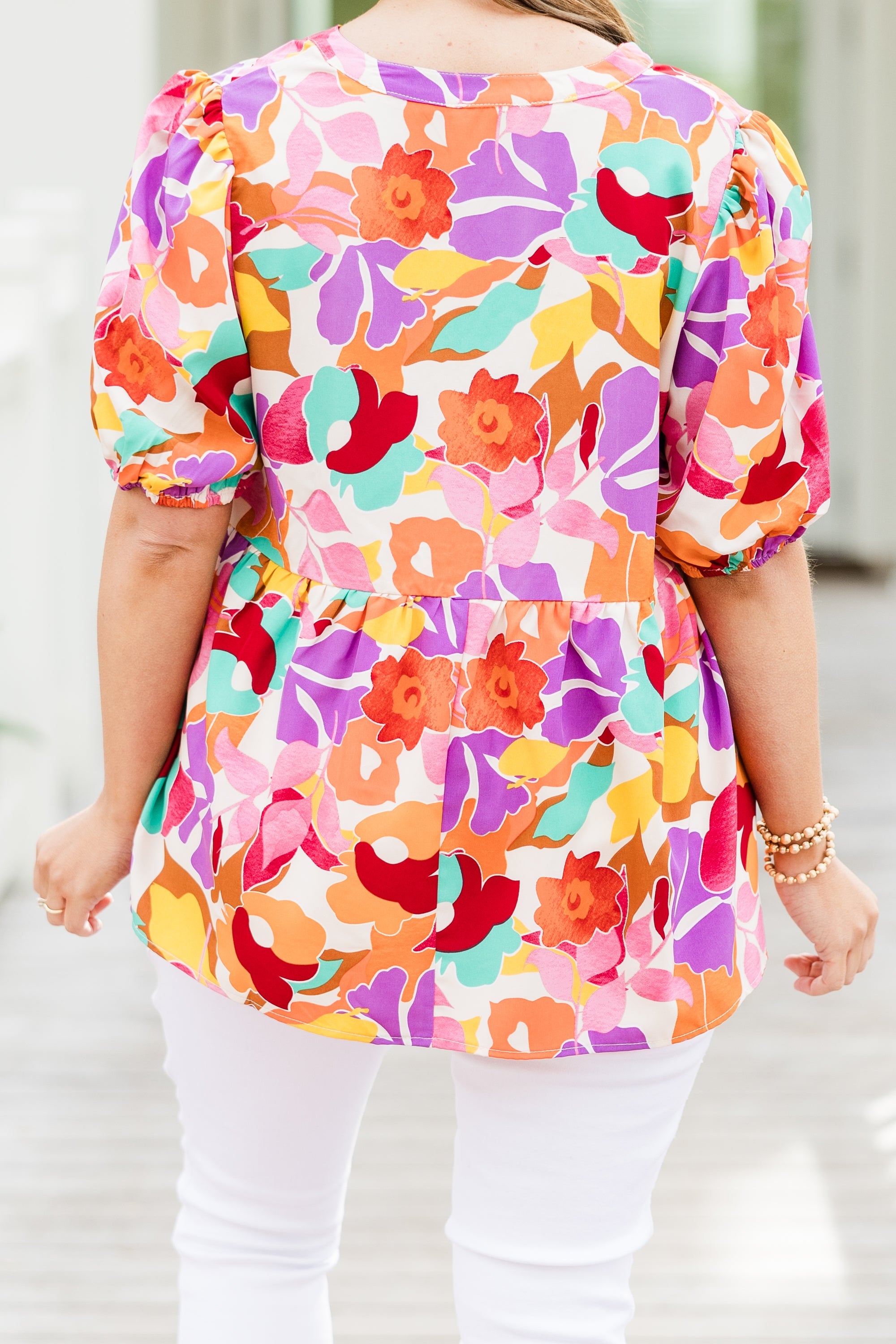Watercolor Swirls Blouse, Cream