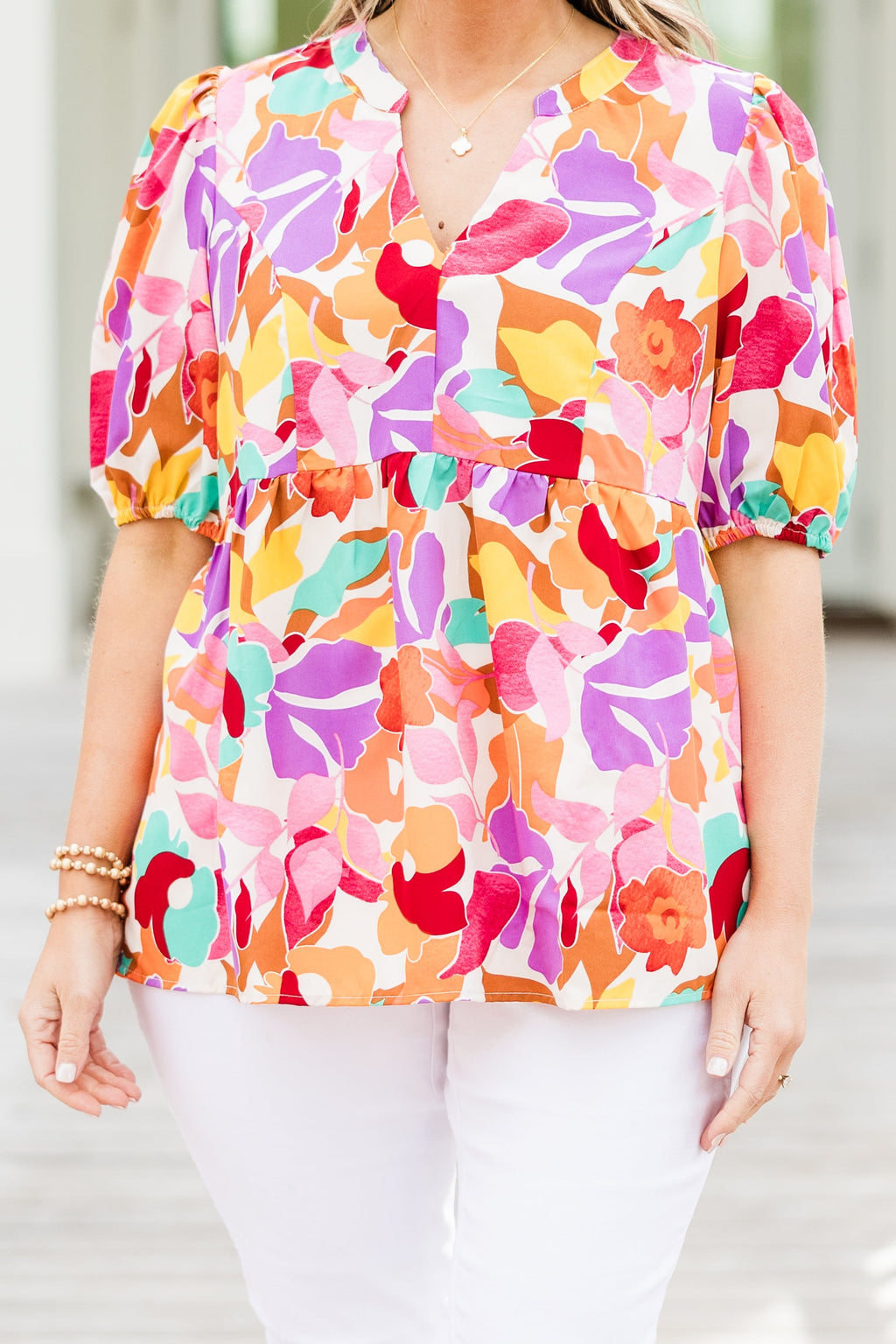Watercolor Swirls Blouse, Cream