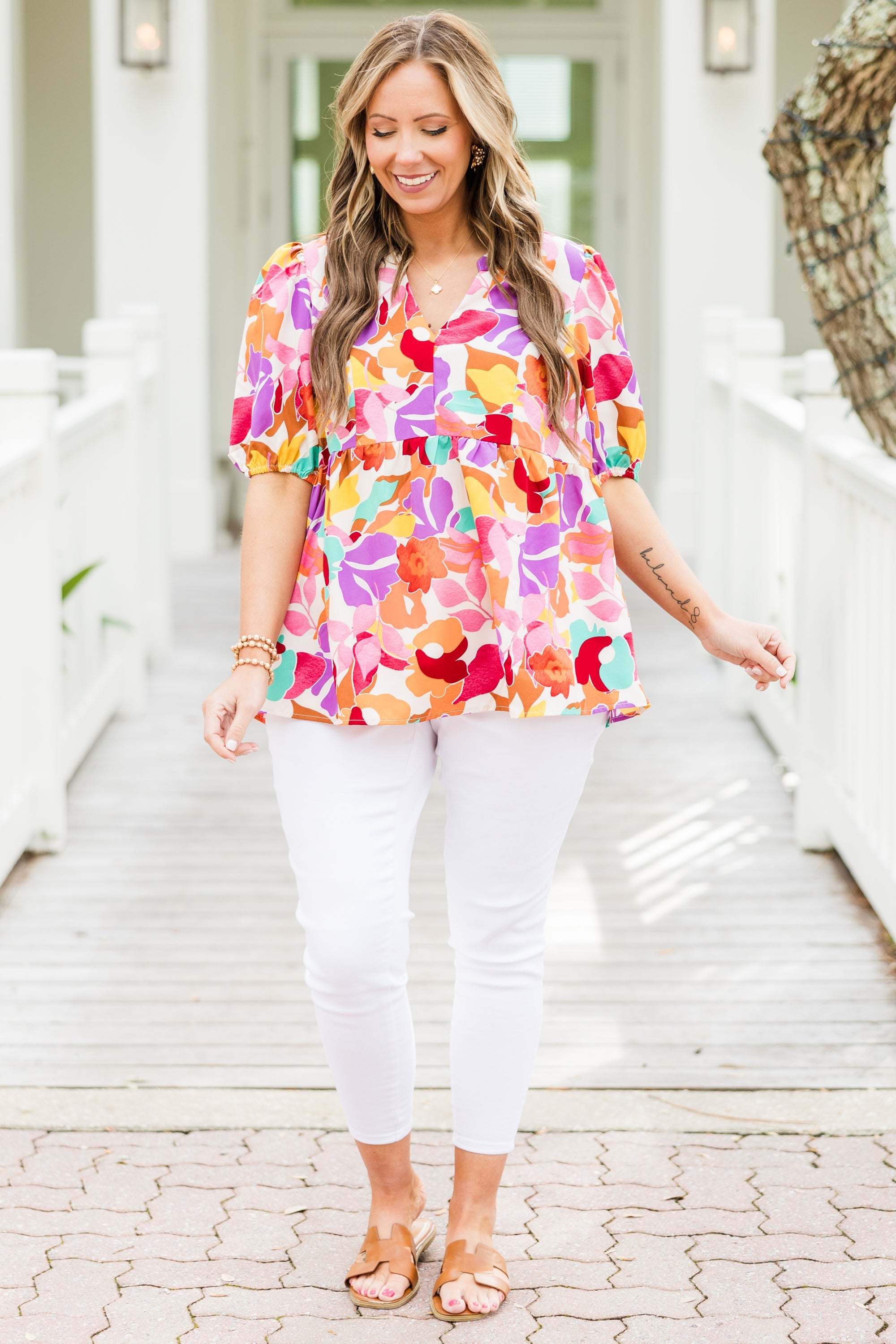 Watercolor Swirls Blouse, Cream