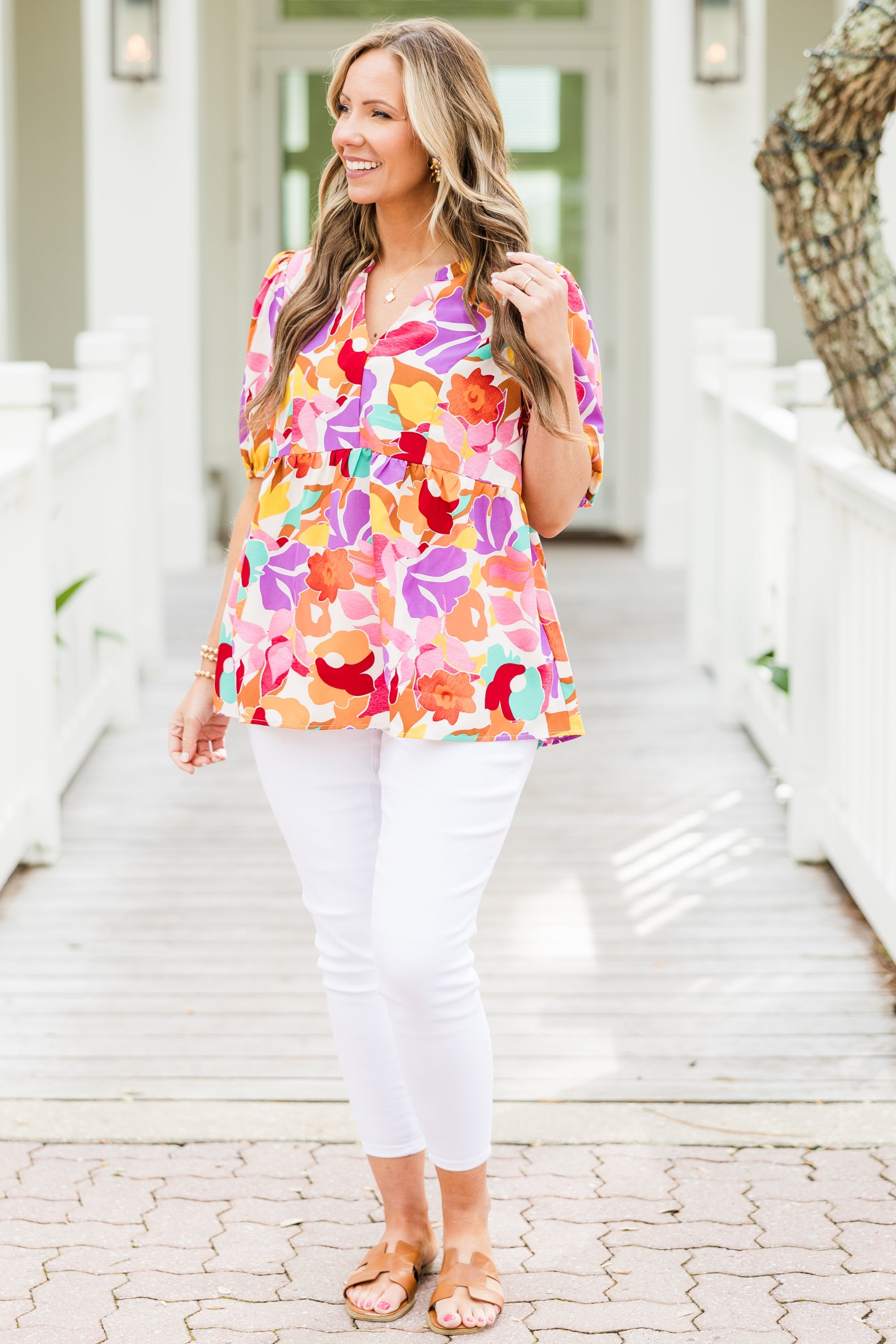 Watercolor Swirls Blouse, Cream