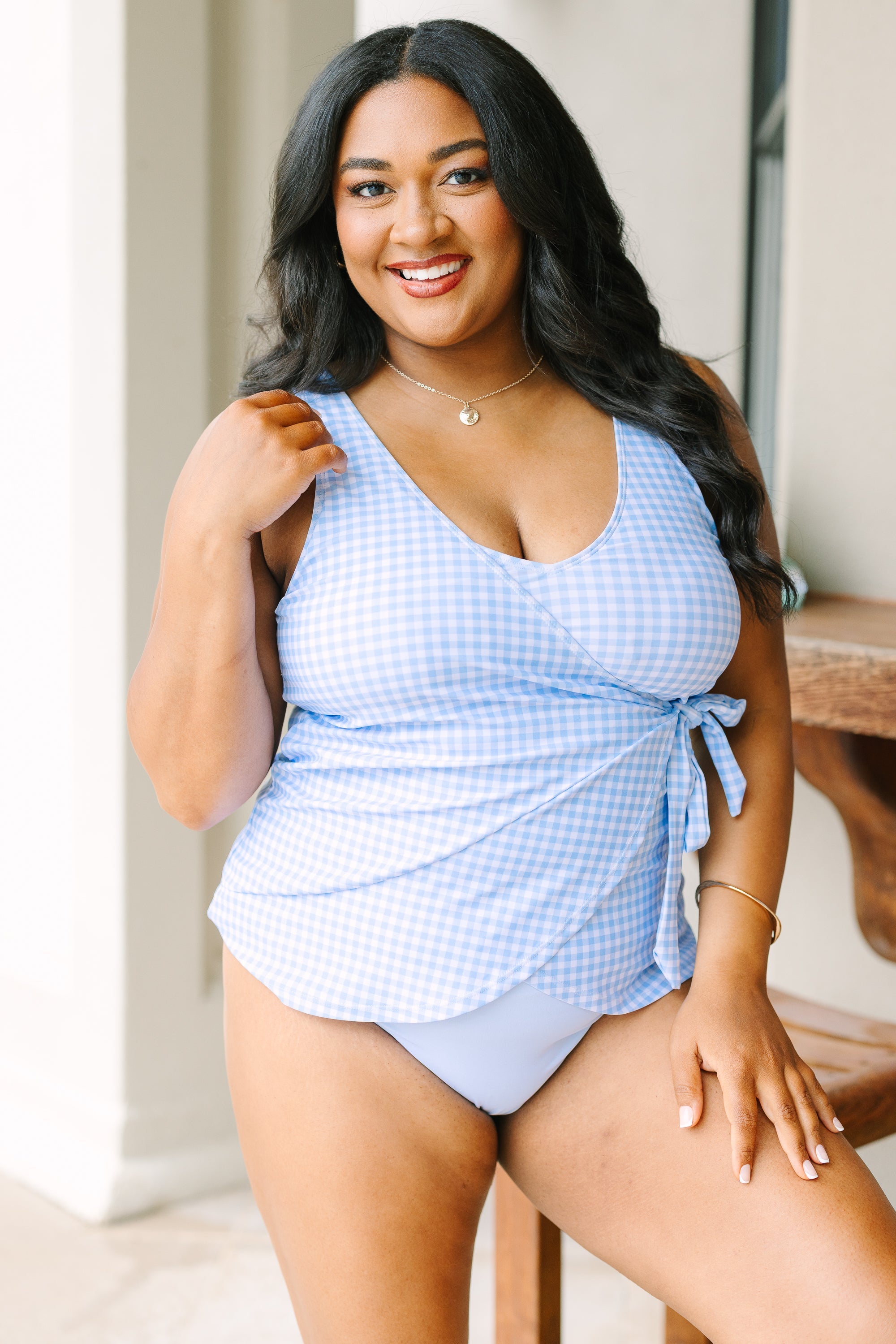 Wave Watching Tankini, Blue Gingham