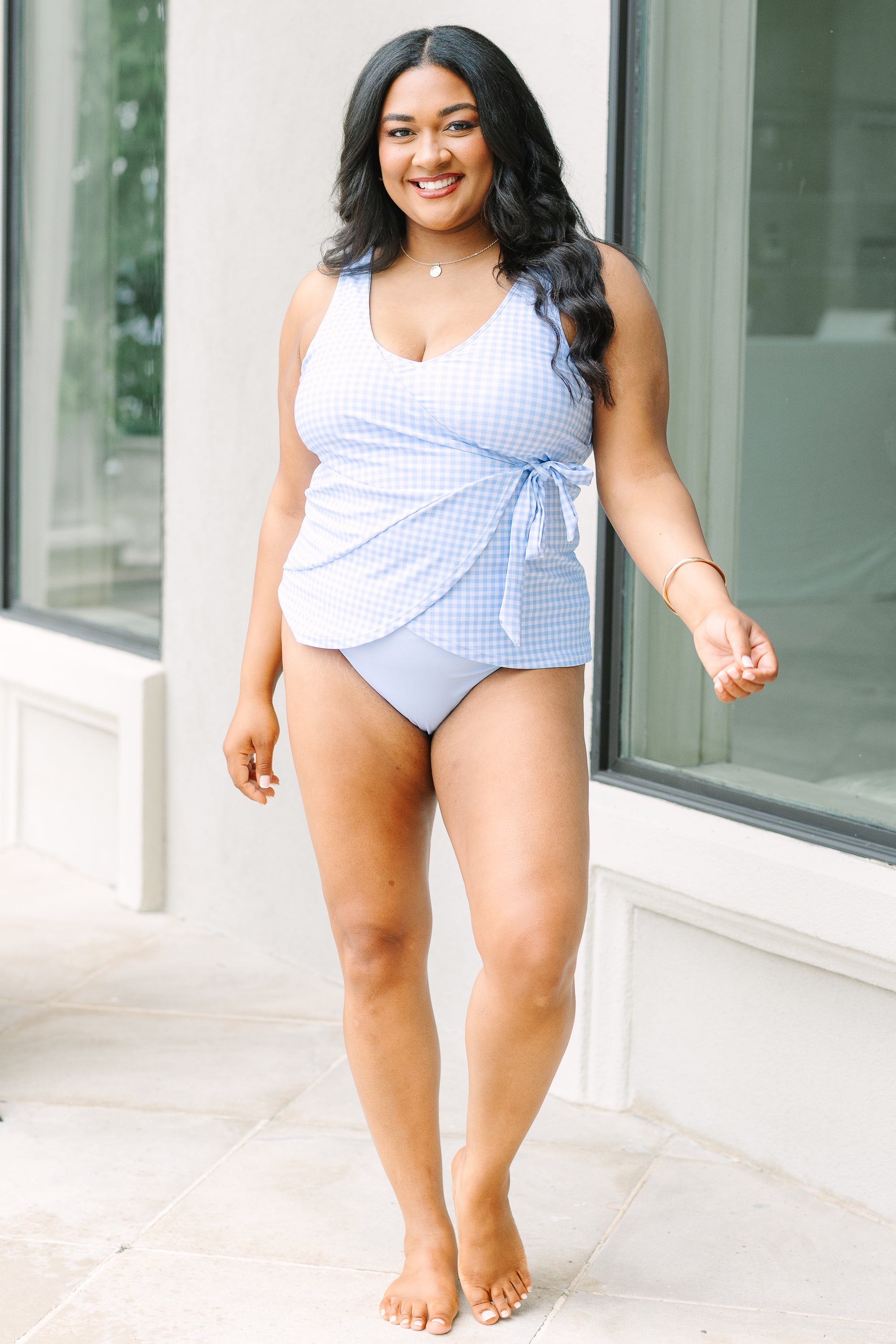 Wave Watching Tankini, Blue Gingham