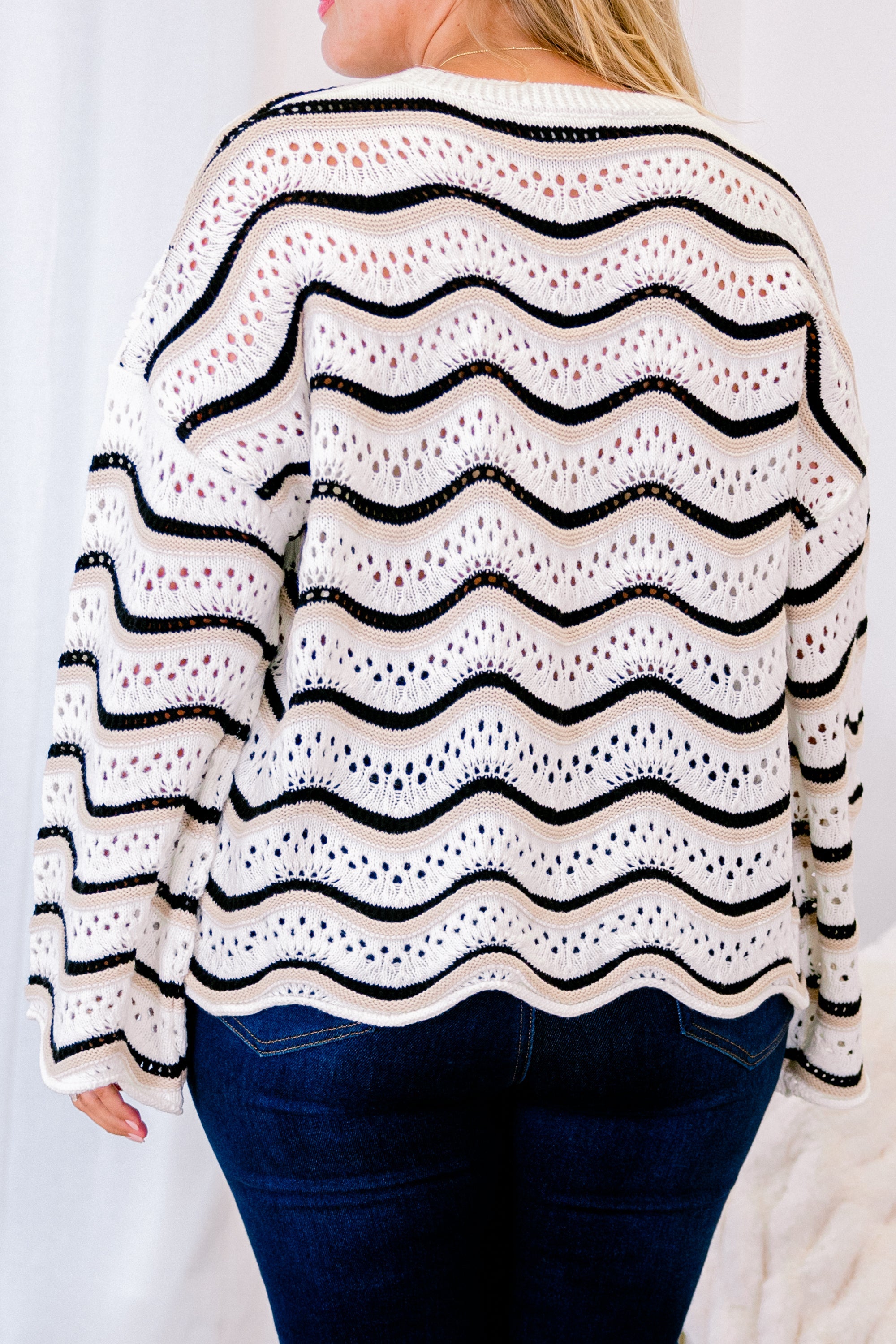 Wavy Comfort Sweater, Cream-Black