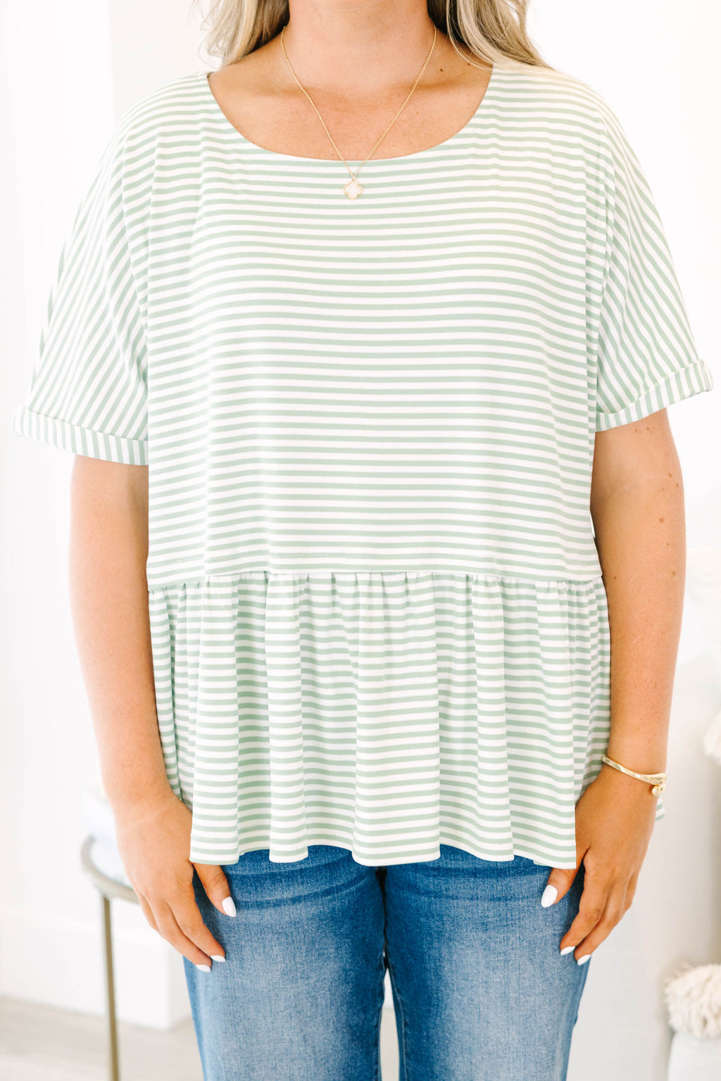 Wear And Tear Top, Sage-Ivory