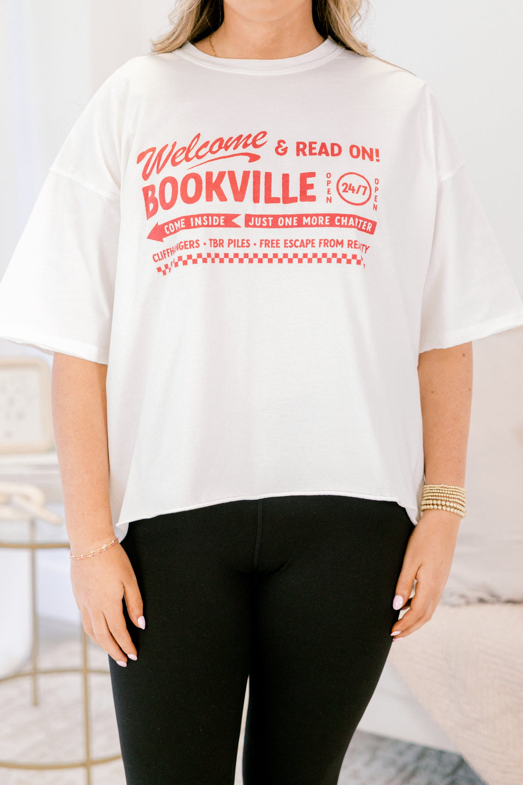 Welcome to Bookville Vintage Wash Tee, White