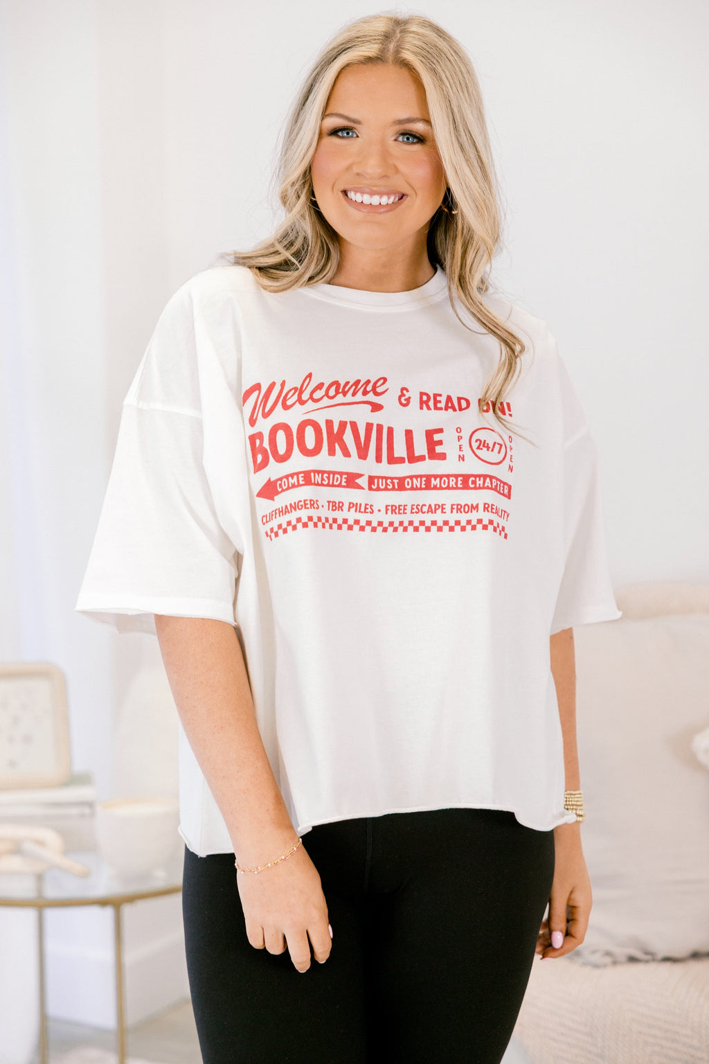 Welcome to Bookville Vintage Wash Tee, White