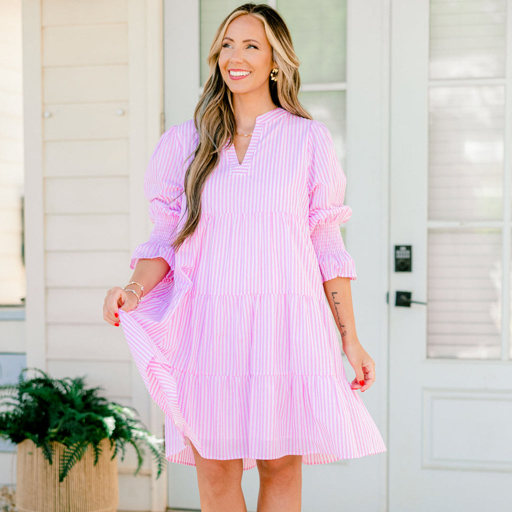 What You Know Dress, Pink Stripe