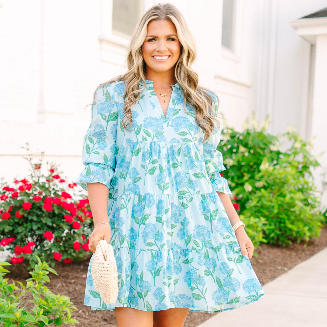 What You Know Dress, Blue Hydrangea
