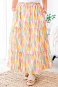 Whimsical Woman Maxi Skirt, Pink Watercolor