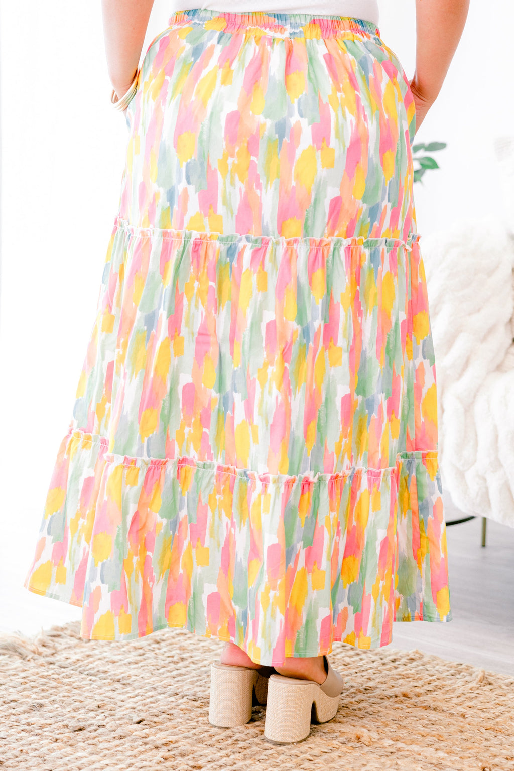 Whimsical Woman Maxi Skirt, Pink Watercolor