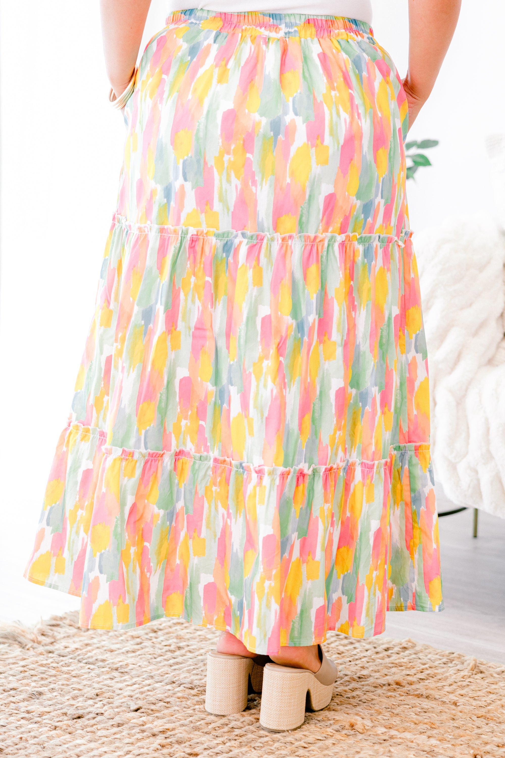Whimsical Woman Maxi Skirt, Pink Watercolor