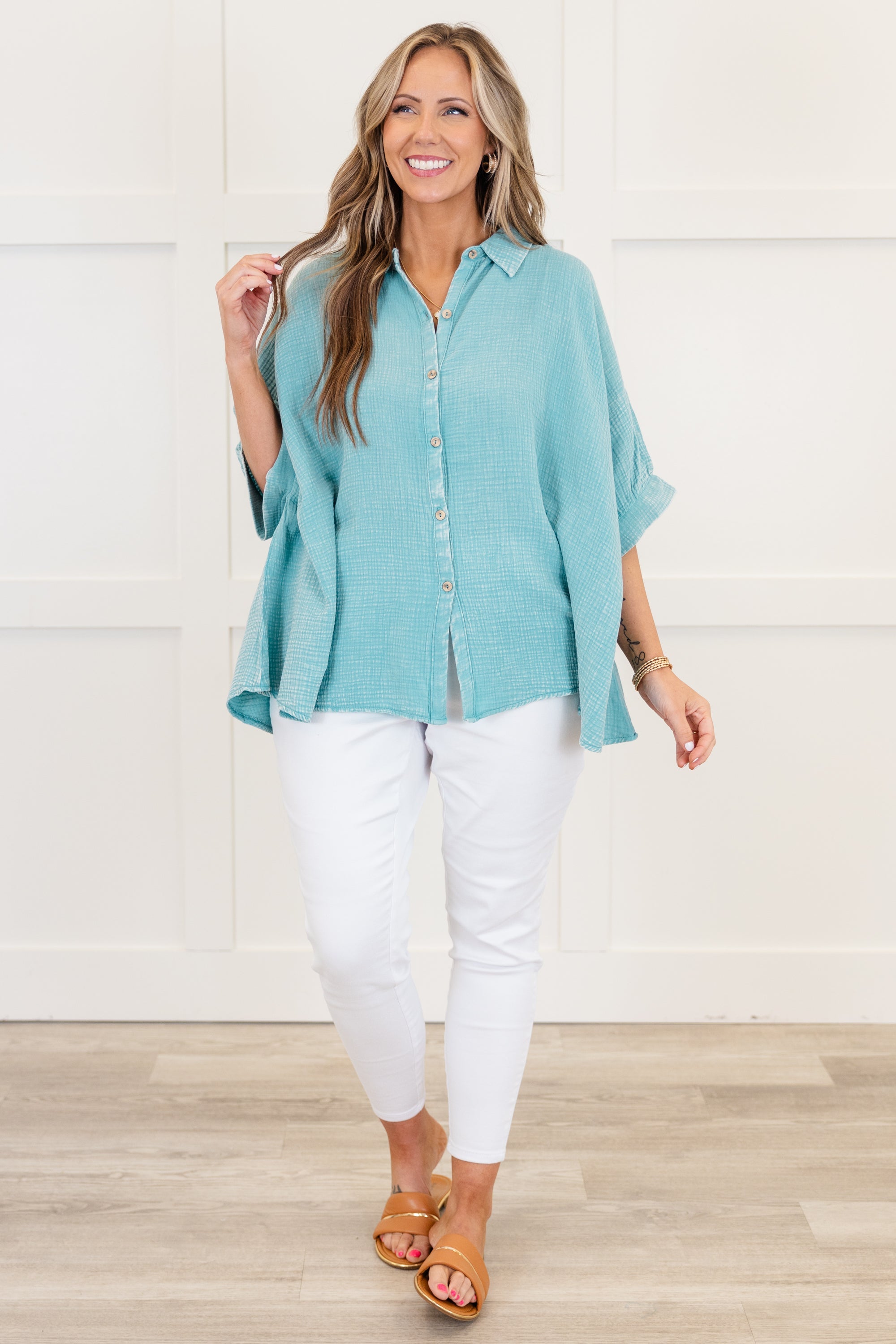 Wistful Weekend Top, Dusty Teal