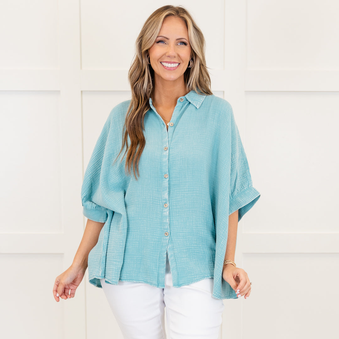 Wistful Weekend Top, Dusty Teal